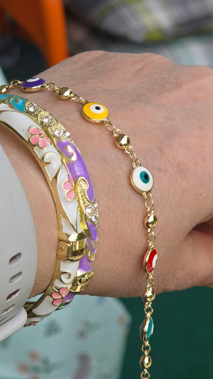 Böses Auge Schmuck-Set – Vergoldete Halskette, Armband & Ohrringe mit bunten Nazar-Anhängern - Beautyway073 Düsseldorf Germany