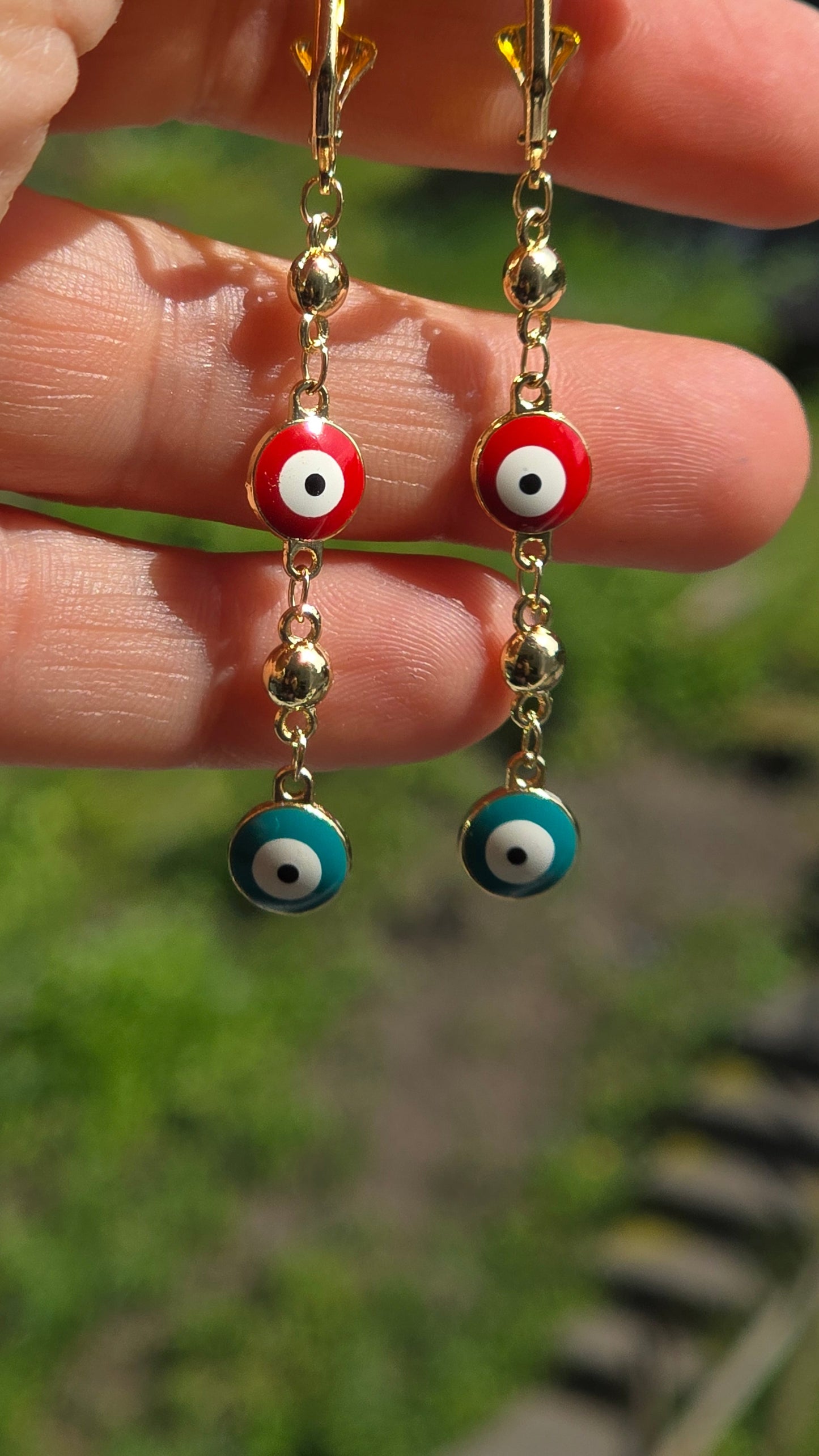 Evil Eye Jewelry Set - Gold Plated Necklace, Bracelet & Earrings with Colorful Nazar Pendants