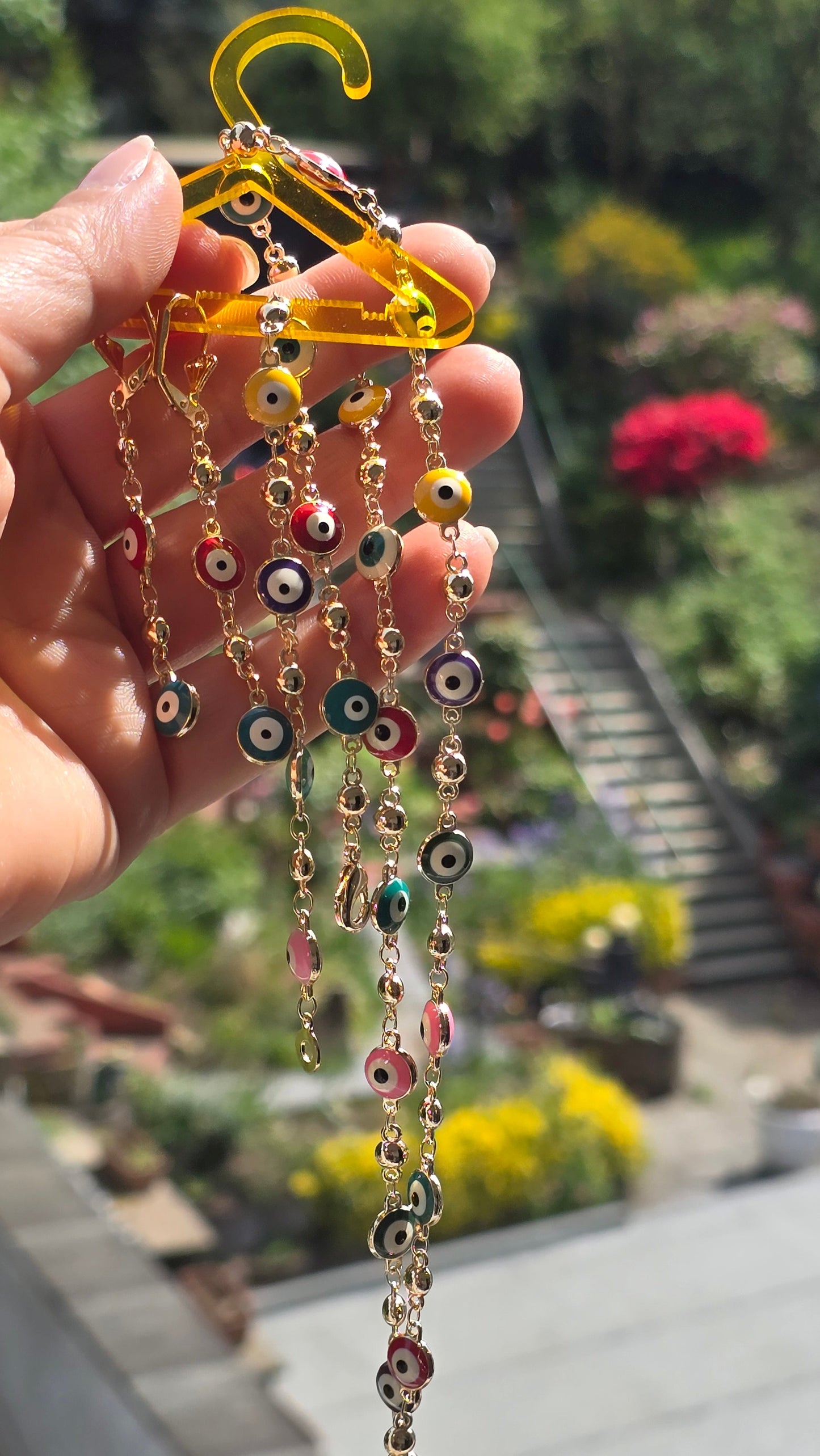 Evil Eye Jewelry Set - Gold Plated Necklace, Bracelet & Earrings with Colorful Nazar Pendants