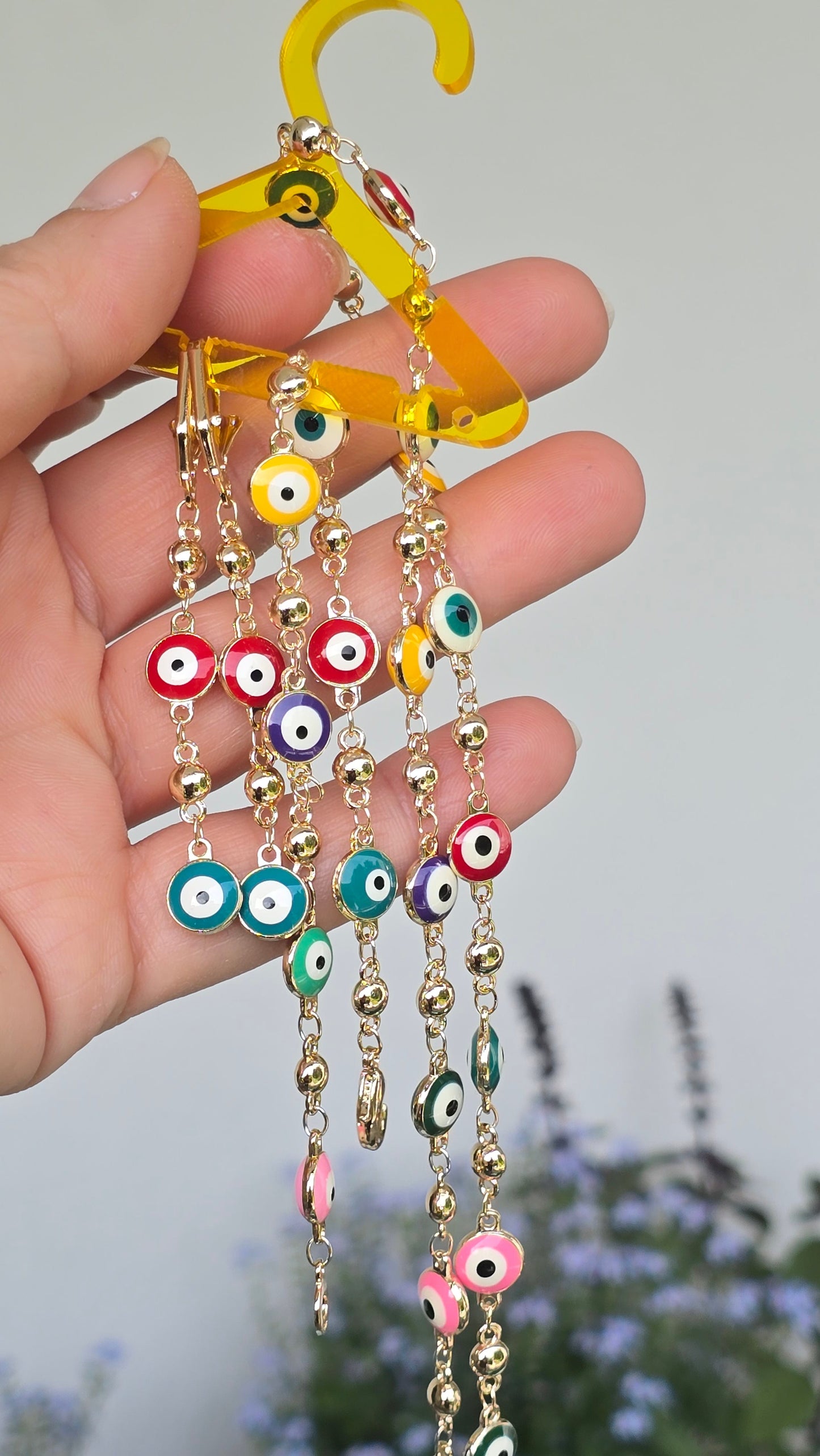 Evil Eye Jewelry Set - Gold Plated Necklace, Bracelet & Earrings with Colorful Nazar Pendants