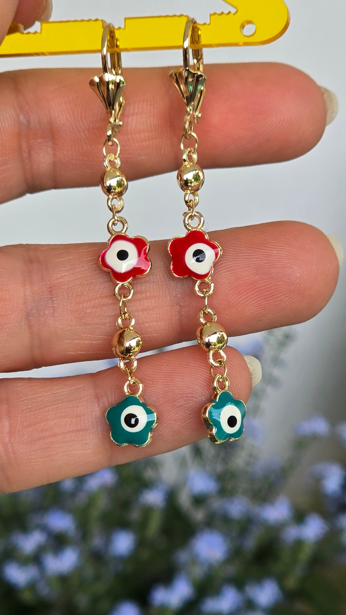 Evil Eye Jewelry Set - Gold Plated Necklace, Bracelet & Earrings with Colorful Nazar Pendants