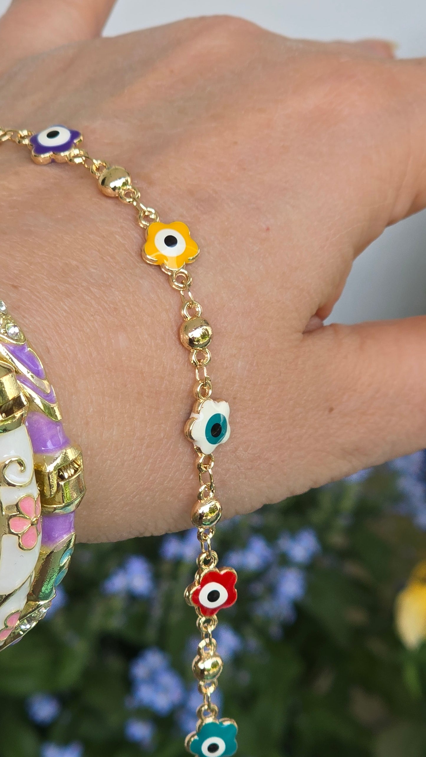 Evil Eye Jewelry Set - Gold Plated Necklace, Bracelet & Earrings with Colorful Nazar Pendants