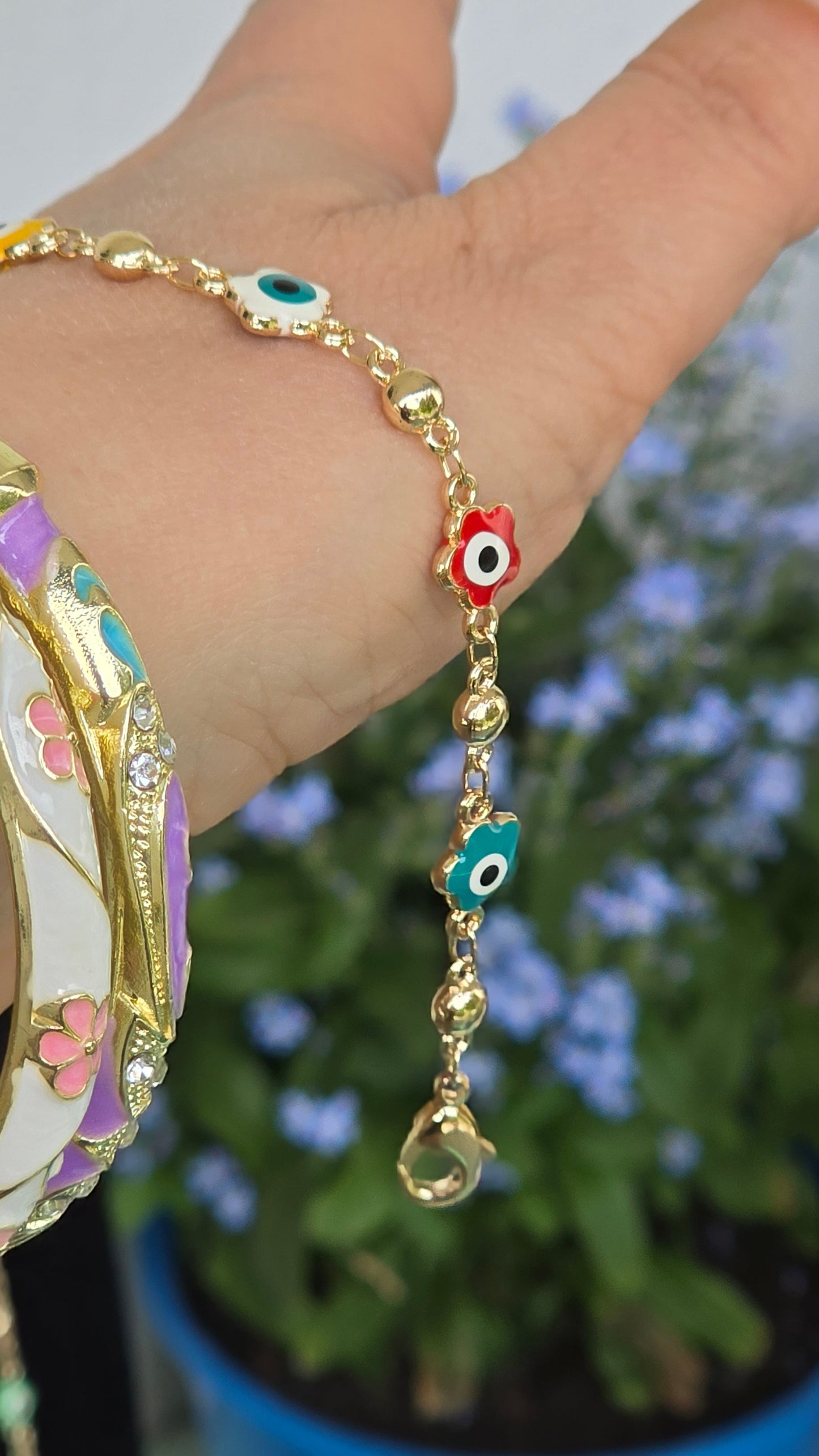 Evil Eye Jewelry Set - Gold Plated Necklace, Bracelet & Earrings with Colorful Nazar Pendants