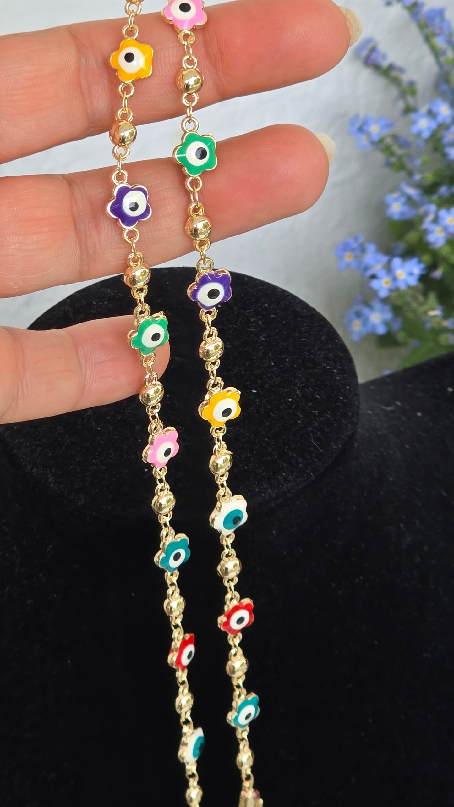 Evil Eye Jewelry Set - Gold Plated Necklace, Bracelet & Earrings with Colorful Nazar Pendants