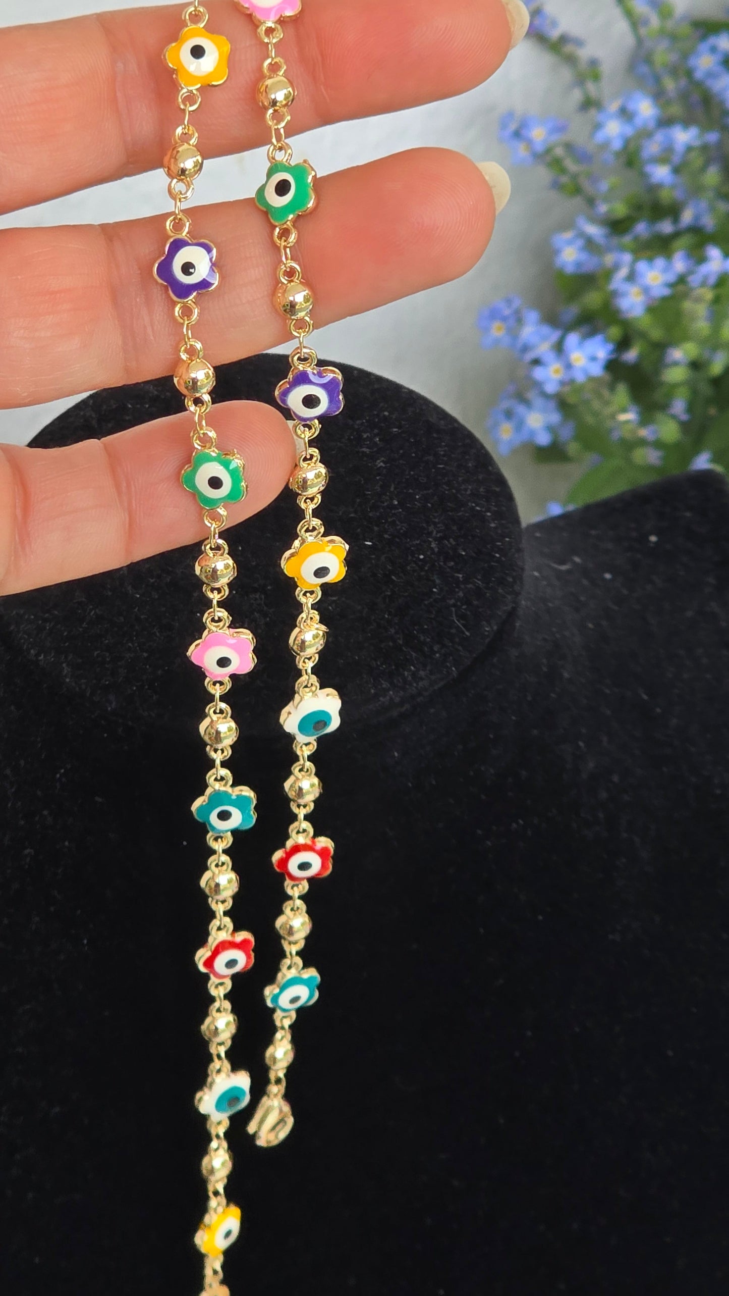 Evil Eye Jewelry Set - Gold Plated Necklace, Bracelet & Earrings with Colorful Nazar Pendants