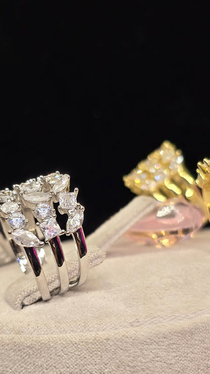 Breiter Zirkonia Ring rhodiniert Silber – Ansicht 6