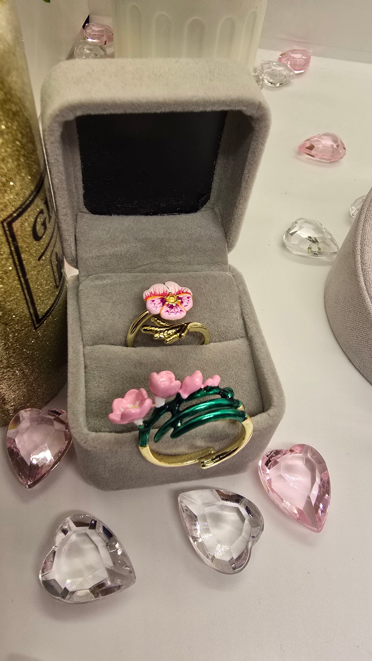 Emaille Blumenring 18K vergoldet in Geschenkbox – Ansicht 6