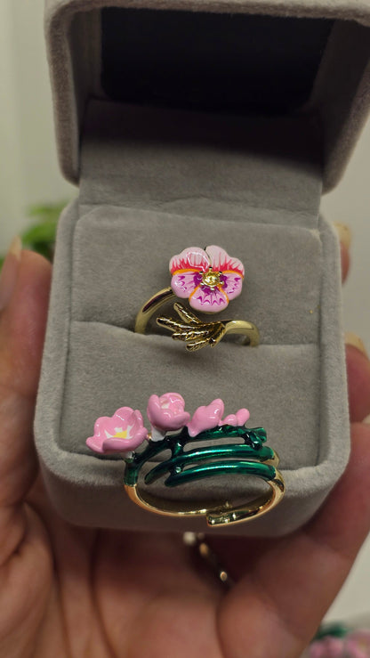 Emaille Blumenring 18K vergoldet in Geschenkbox – Ansicht 9