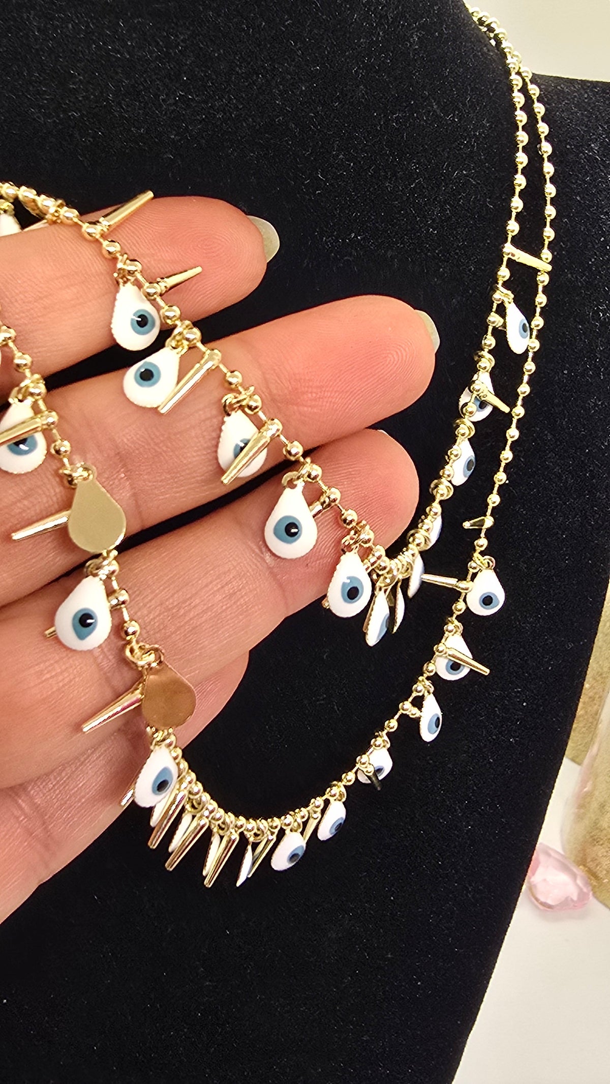 Evil Eye Halskette vergoldet mit Nazar-Anhängern – Ansicht 7