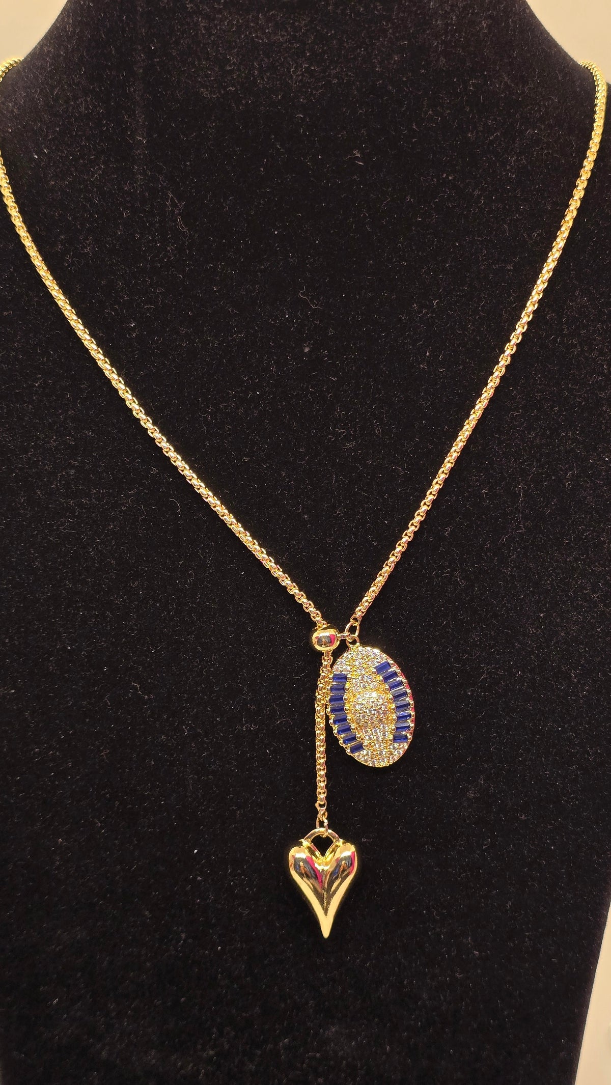 Lariat Halskette vergoldet mit Zirkonia-Anhänger – Design Blaues Oval