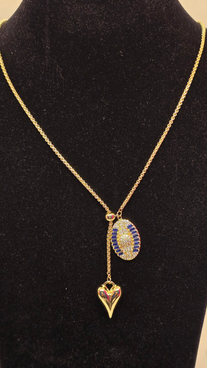 Lariat Halskette vergoldet mit Zirkonia-Anhänger – Design Blaues Oval