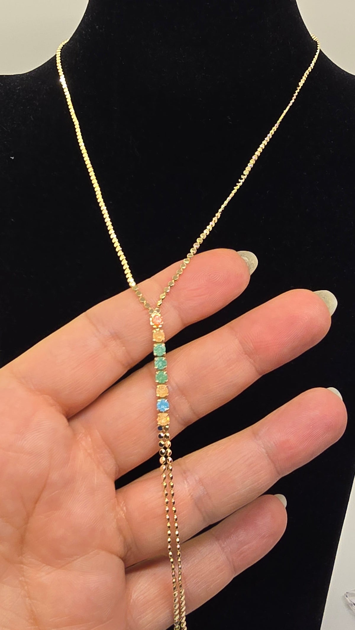 Opal Lariat Y-Halskette vergoldet mit bunten Steinen – Ansicht 1