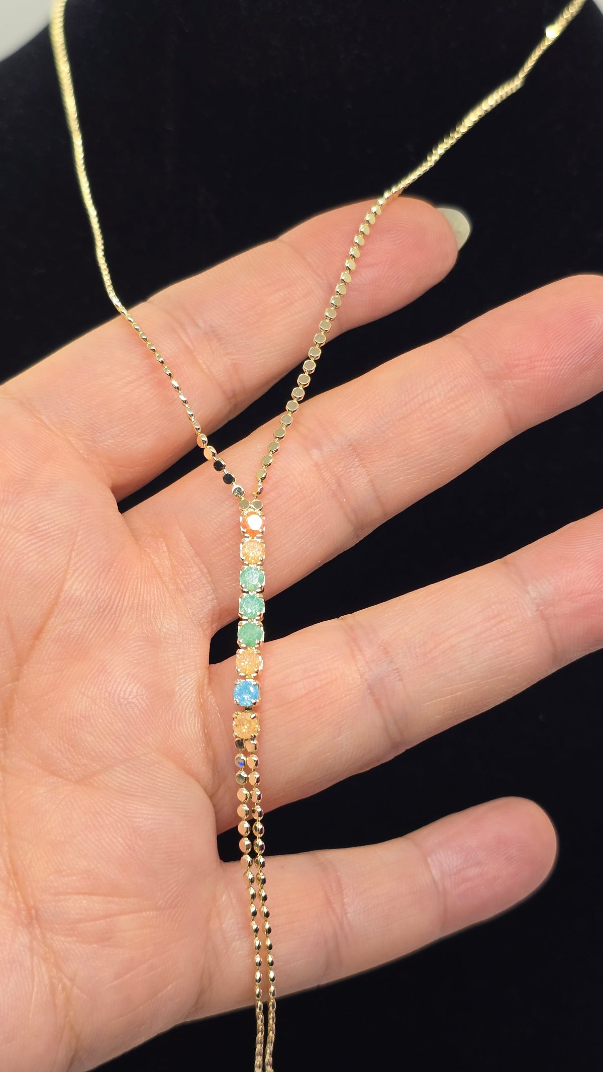 Opal Lariat Y-Halskette vergoldet mit bunten Steinen – Ansicht 4