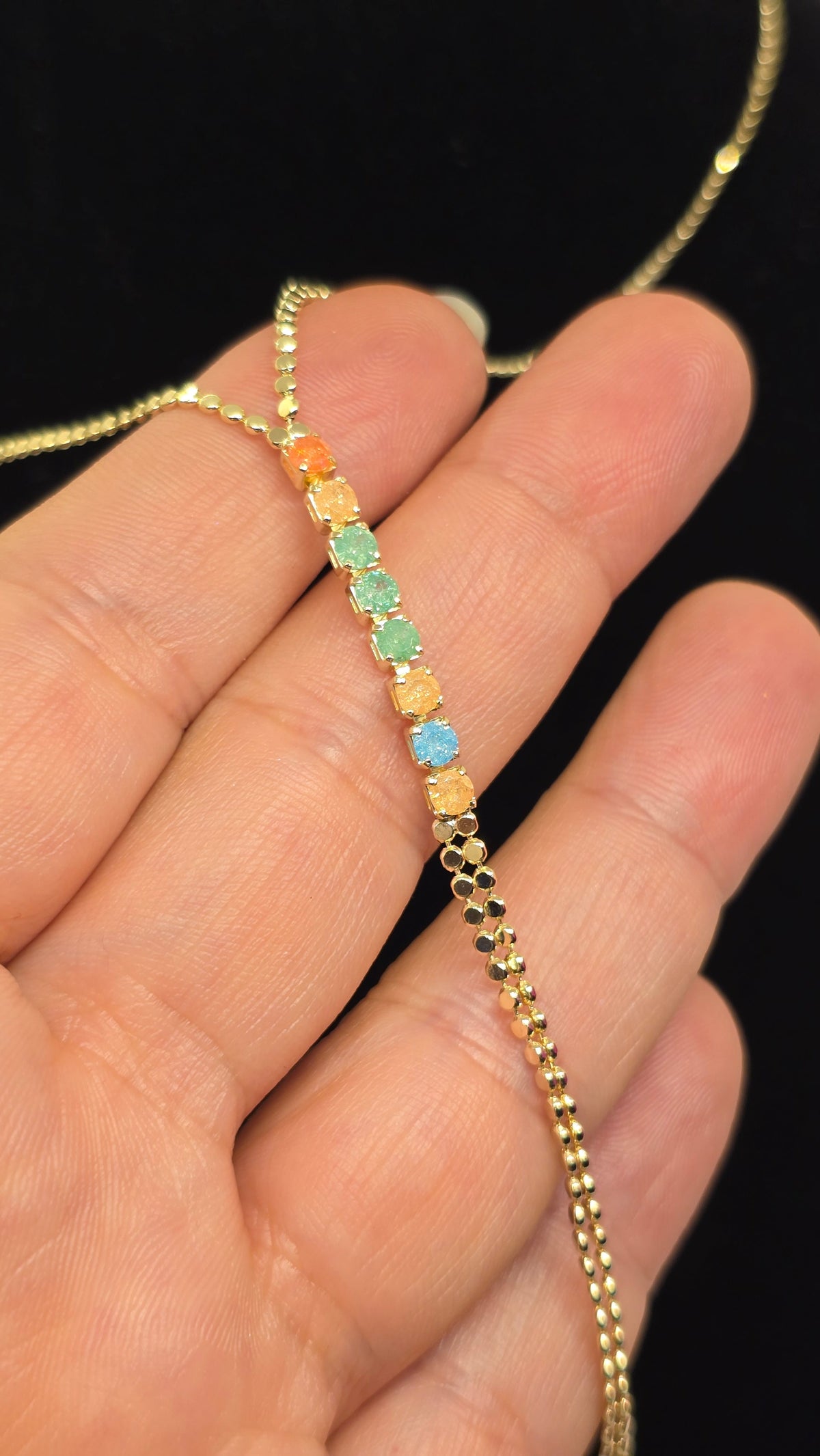 Opal Lariat Y-Halskette vergoldet mit bunten Steinen – Ansicht 3