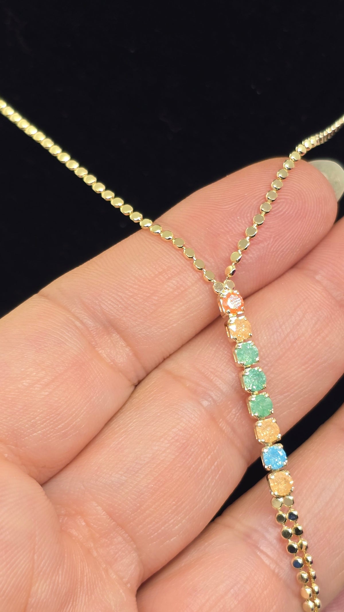 Opal Lariat Y-Halskette vergoldet mit bunten Steinen – Ansicht 5