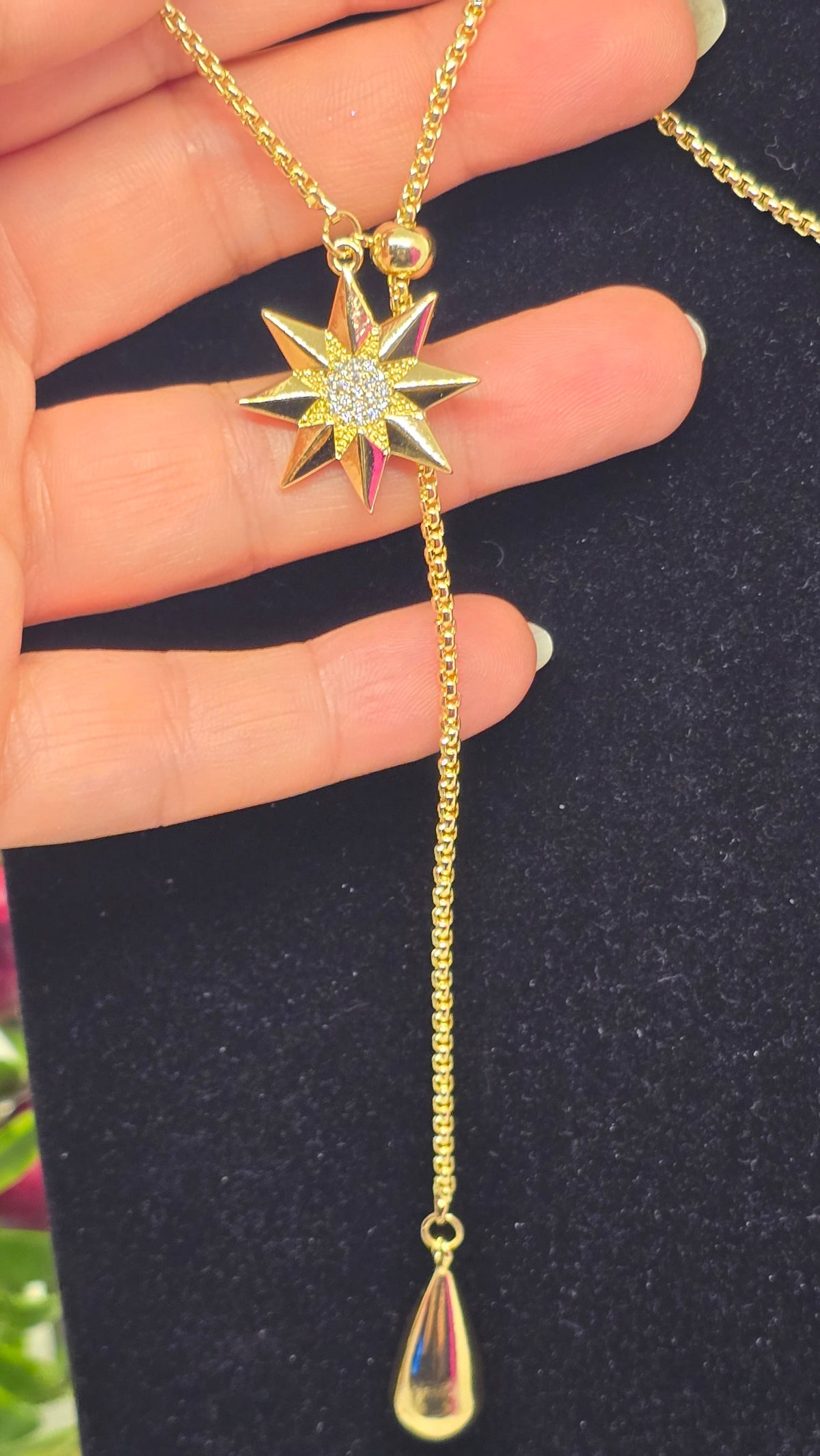 Lariat Halskette vergoldet mit Zirkonia-Anhänger – Design Nordstern