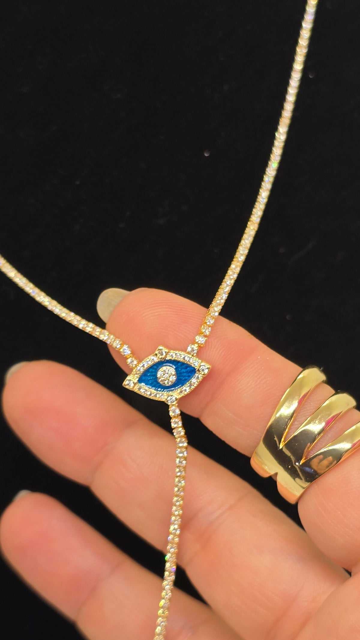 Evil Eye Zirkonia Halskette mit blauem Nazar Auge an Tenniskette – Ansicht 3