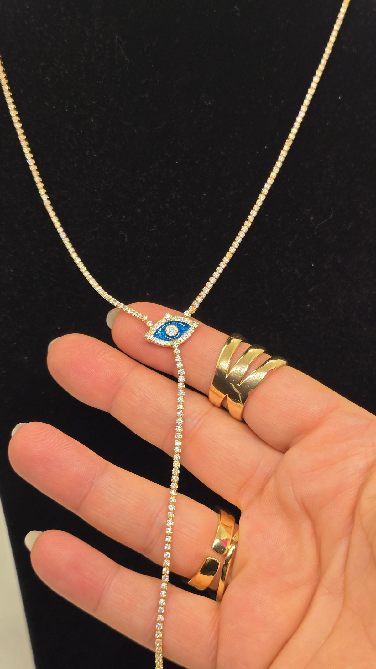 Evil Eye Zirkonia Halskette mit blauem Nazar Auge an Tenniskette – Ansicht 5
