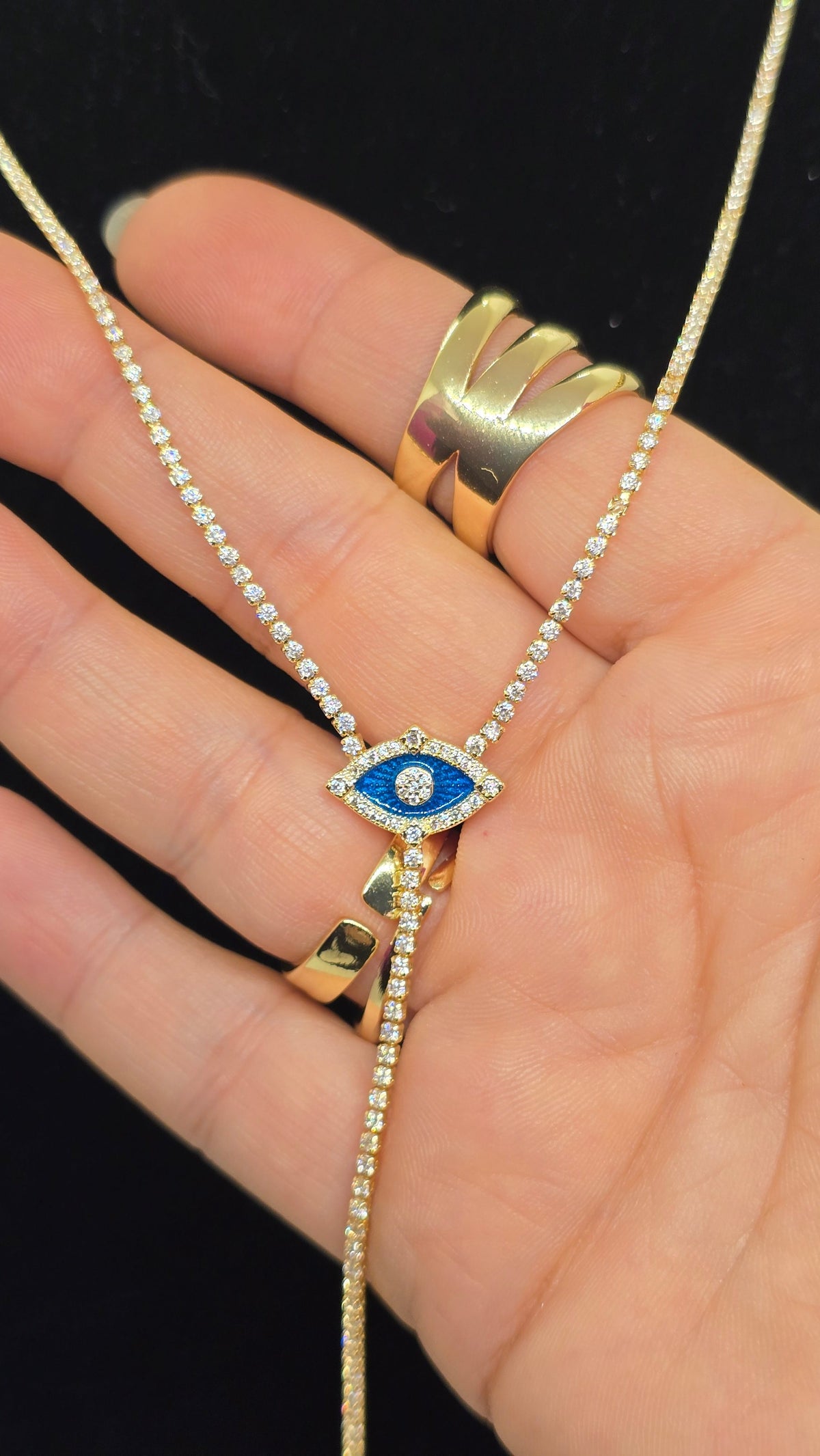 Evil Eye Zirkonia Halskette mit blauem Nazar Auge an Tenniskette – Ansicht 2