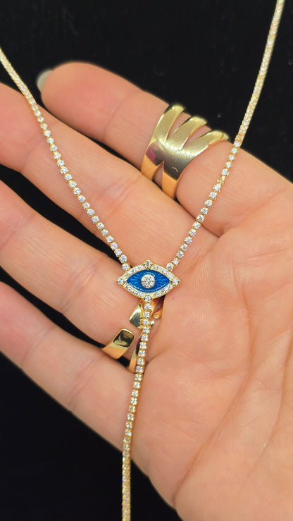 Evil Eye Zirkonia Halskette mit blauem Nazar Auge an Tenniskette – Ansicht 2