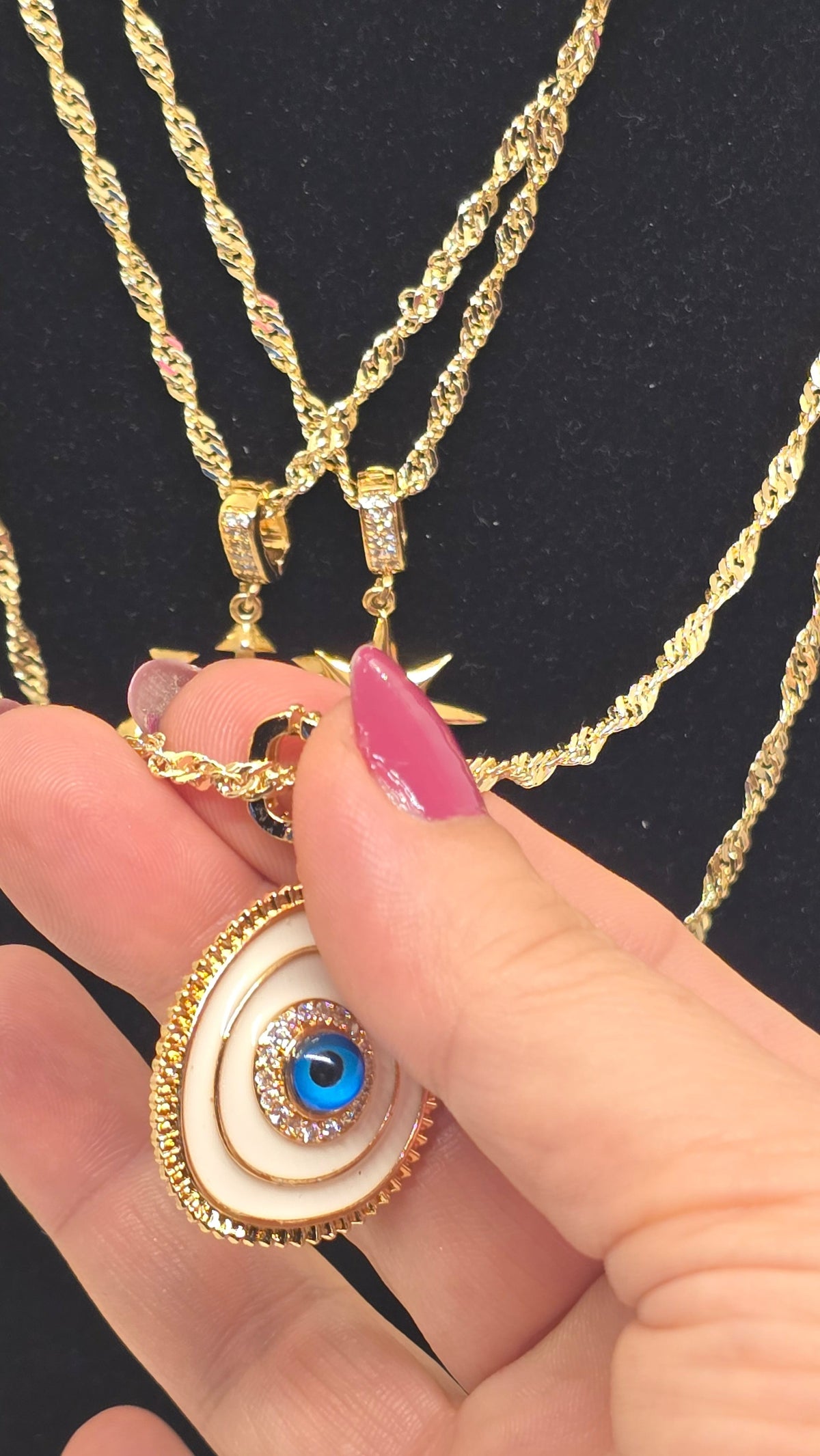 Singapurkette 18K vergoldet mit Evil Eye Anhänger Ovales Nazar