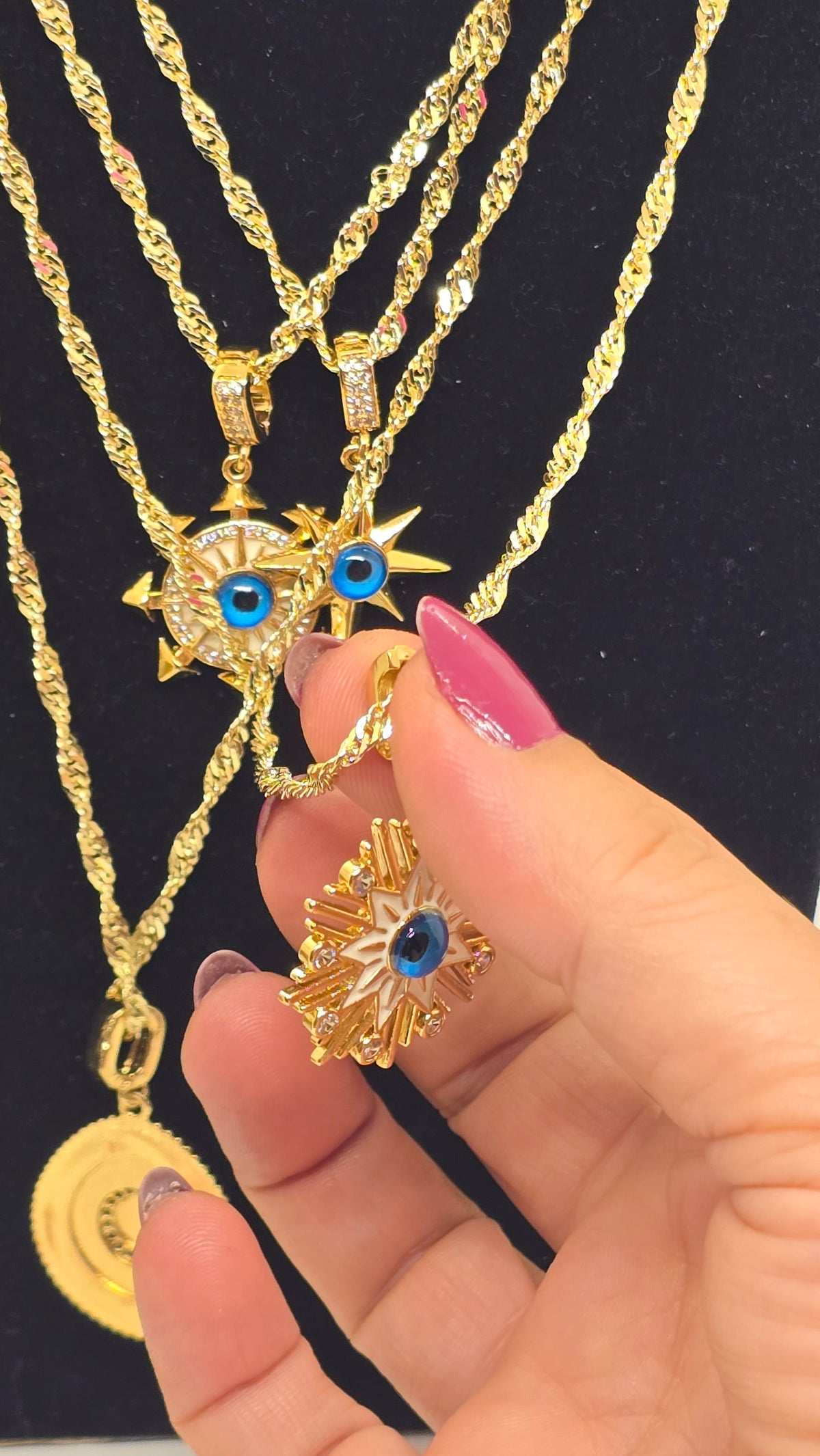 Singapurkette mit Evil Eye Anhängern – Nordstern und Sonnenstrahl