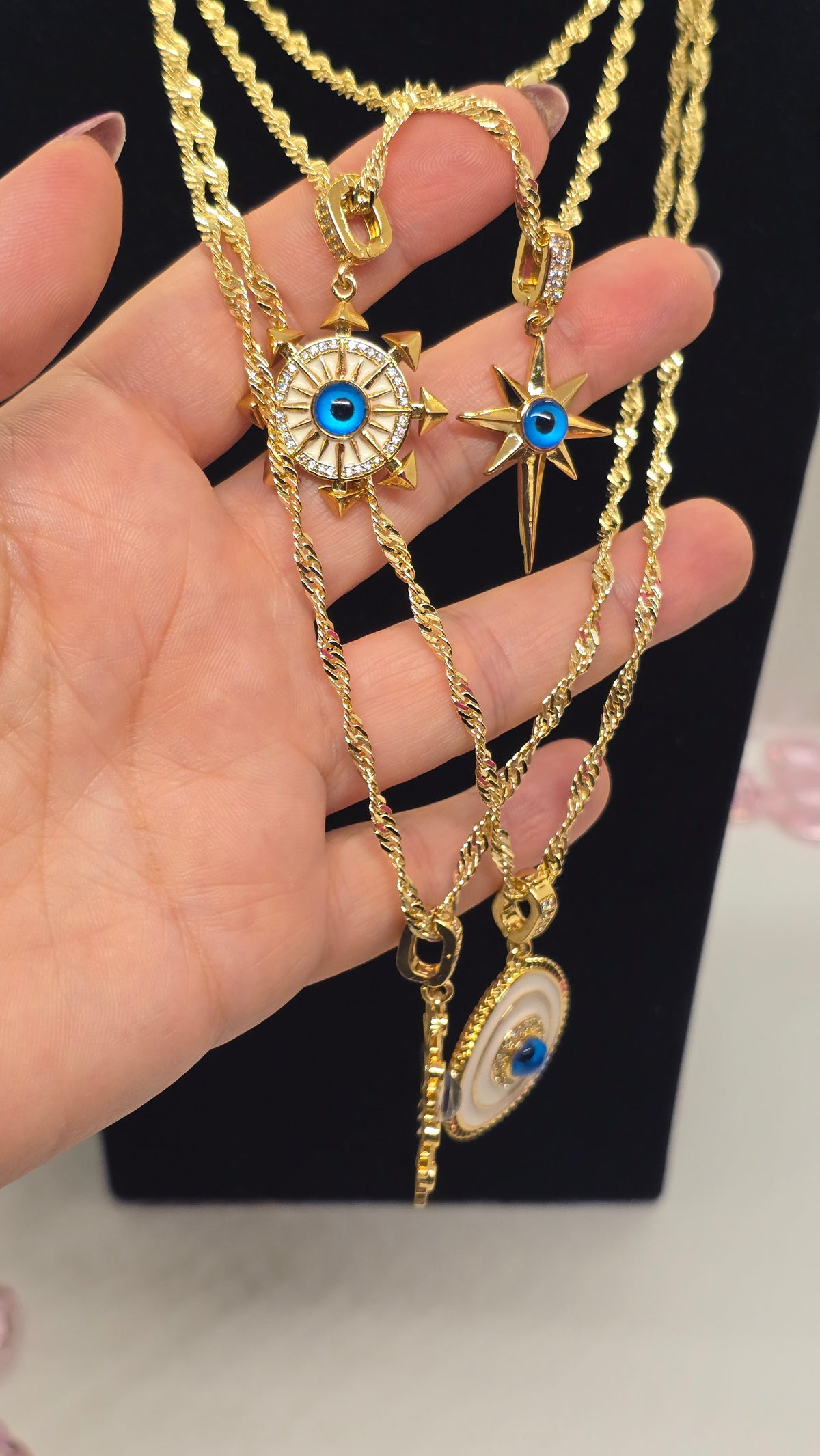 Singapurkette mit Evil Eye Anhänger – Ansicht 15