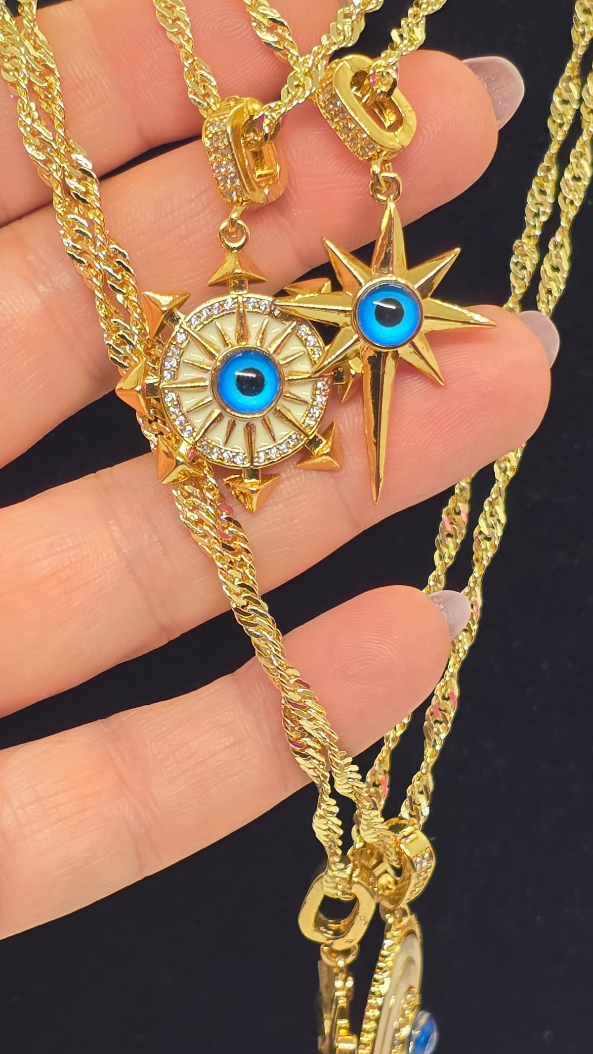 Evil Eye Anhänger Kompass-Auge und Nordstern an Singapurkette