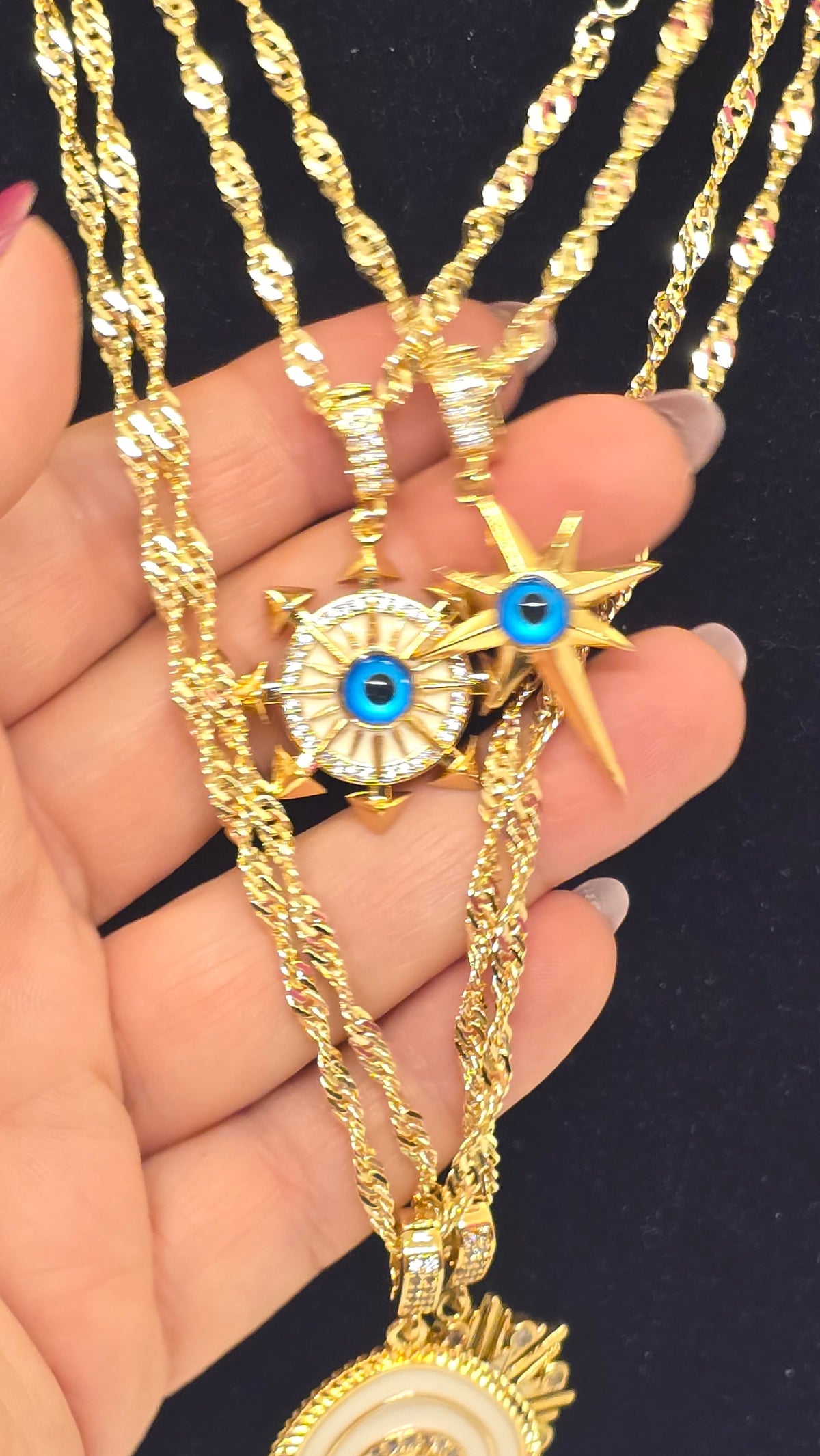 Singapurkette 18K vergoldet mit Evil Eye Anhängern – Ansicht 6