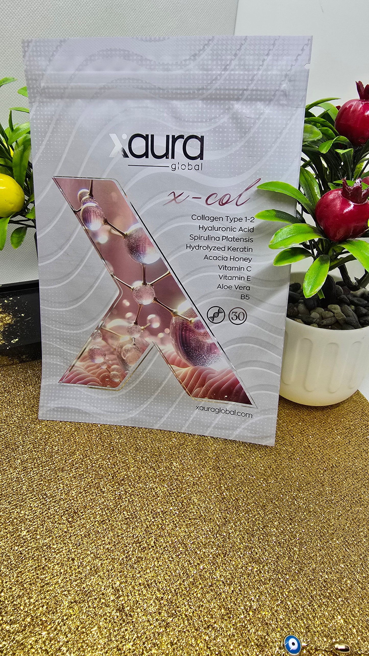 Xaura Global X-Col Premium Collagen Type 1 & 2 – Hyaluronic Acid, Vitamin C & Keratin (30 Pieces)
