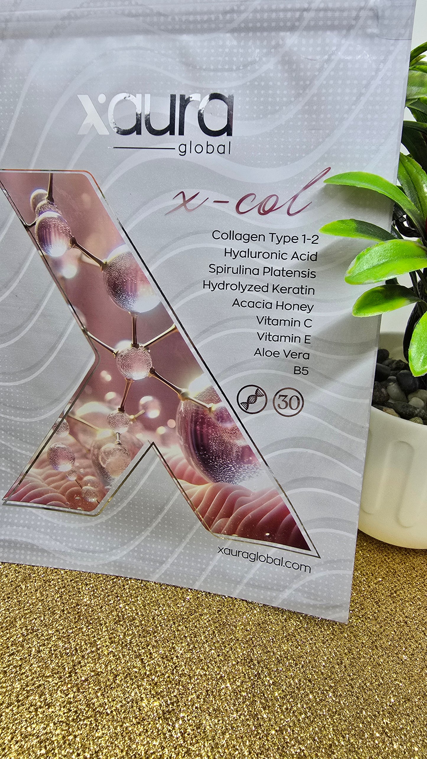 Xaura Global X-Col Premium Collagen Type 1 & 2 – Hyaluronic Acid, Vitamin C & Keratin (30 Pieces)