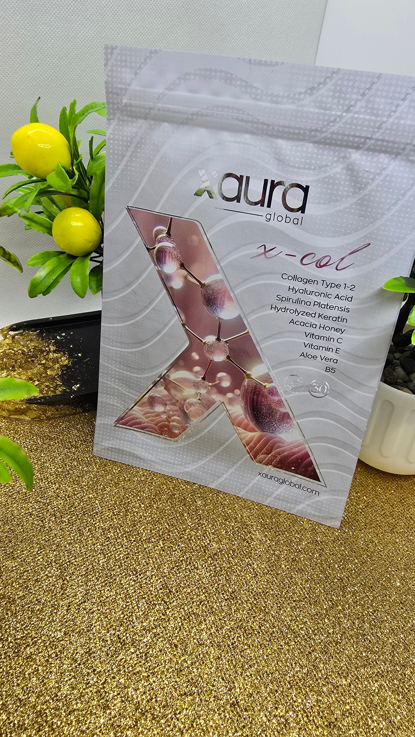 Xaura Global X-Col Premium Collagen Type 1 & 2 – Hyaluronic Acid, Vitamin C & Keratin (30 Pieces)