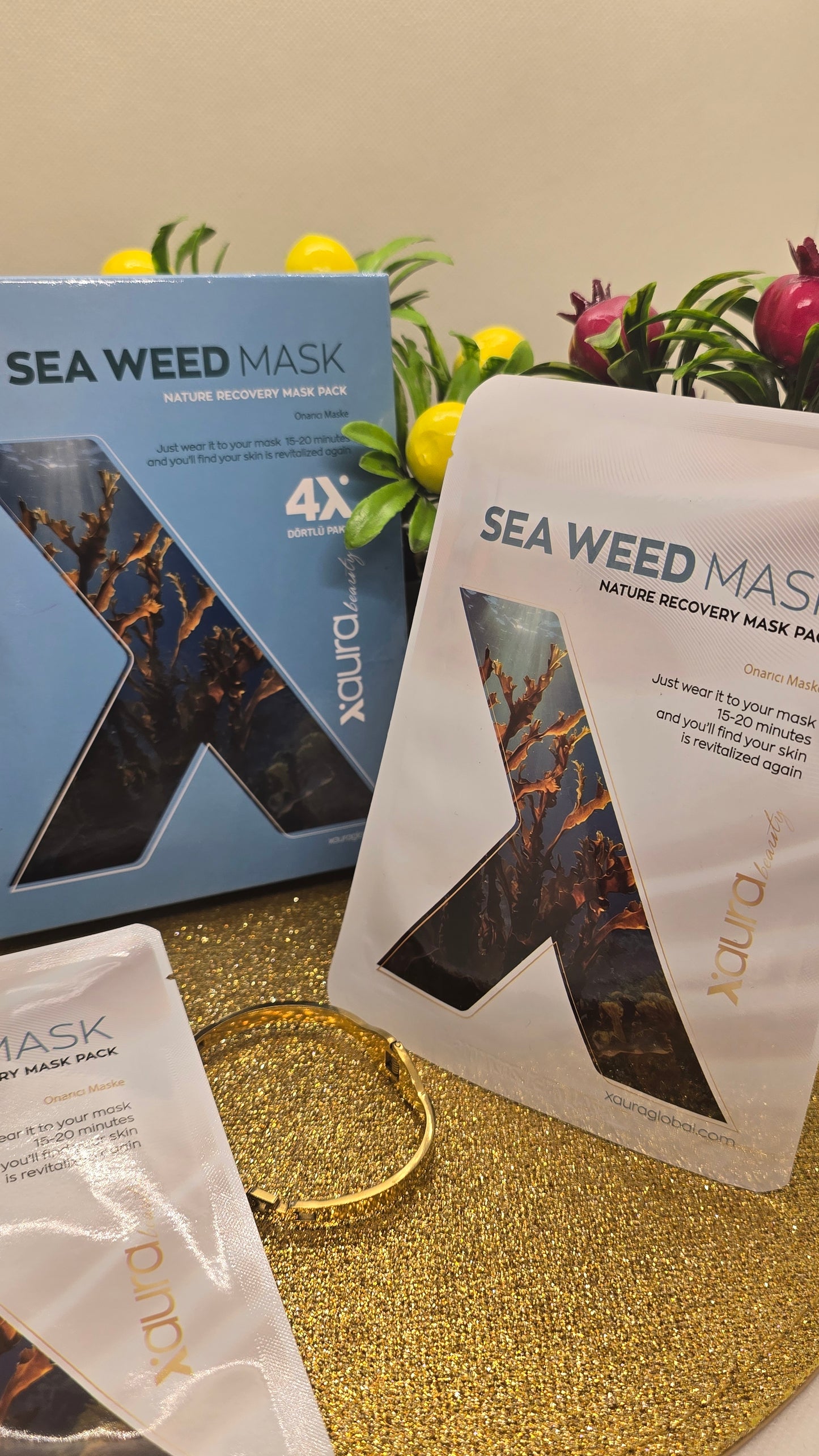 Xaura Global Seaweed Nature Recovery Mask from Korea – 4 Collagen Masks for Detox & Glow