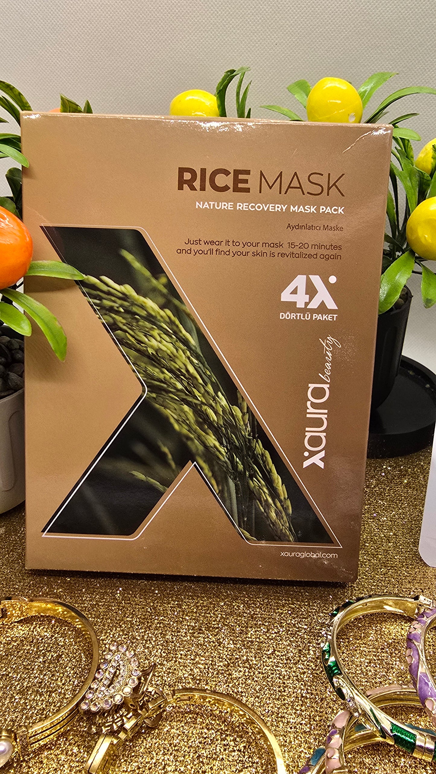 Xaura Global Rice Mask Set from Korea - Collagen Cotton Masks, 4 Masks