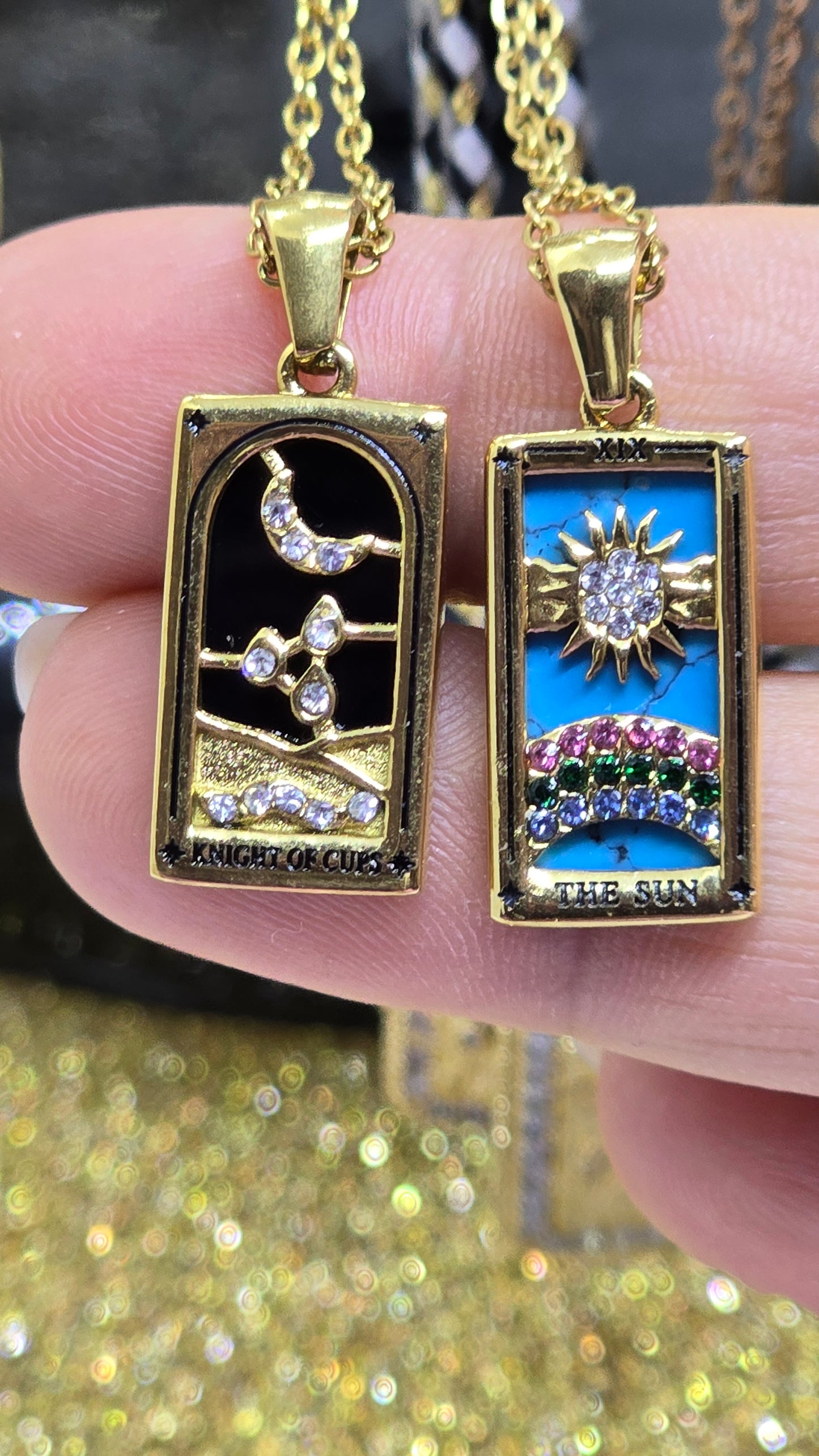 Tarot Card Charms Necklace 18K Gold Plated – Sun, Moon & Zodiac Sign