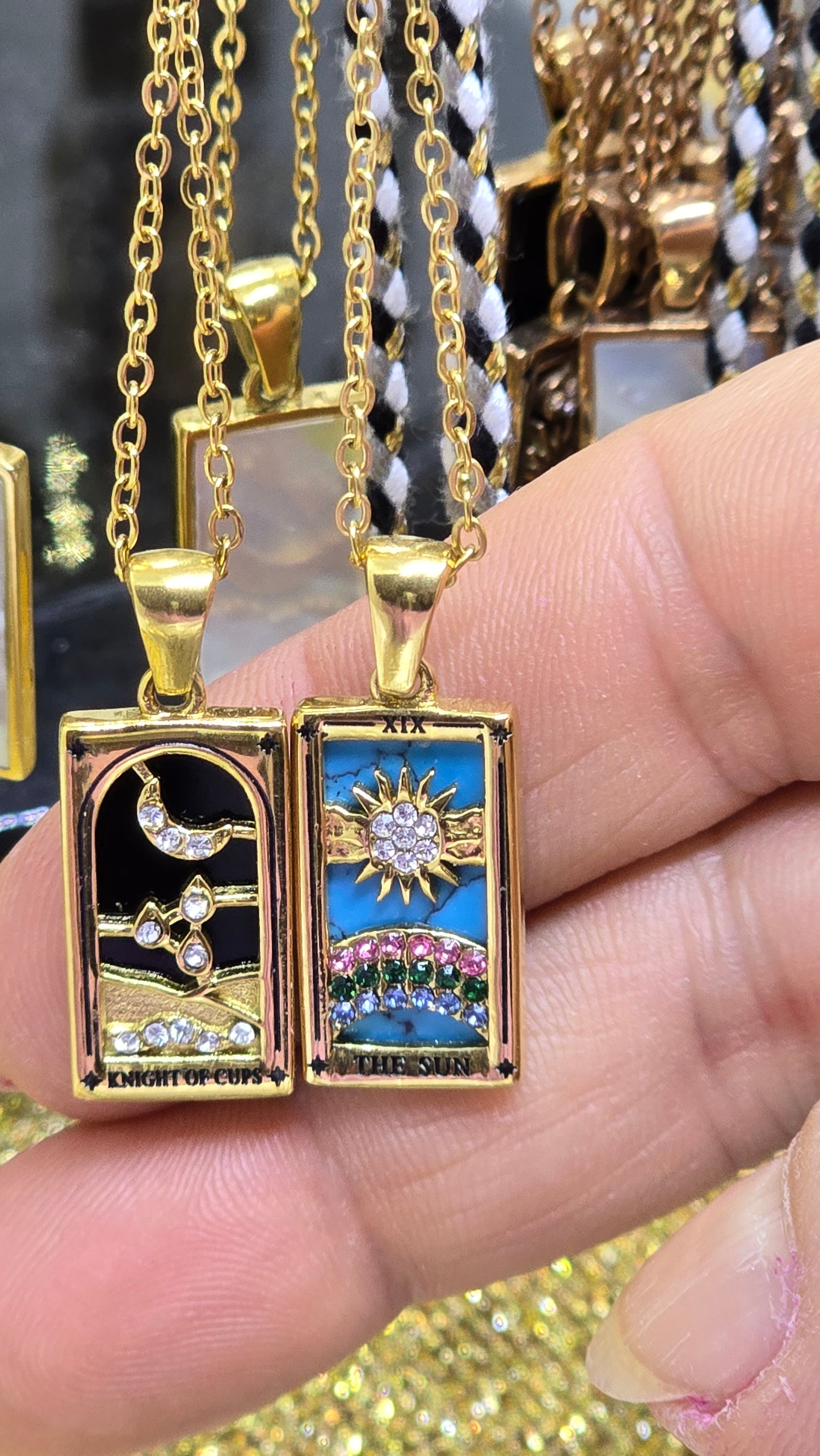 Tarot Card Charms Necklace 18K Gold Plated – Sun, Moon & Zodiac Sign