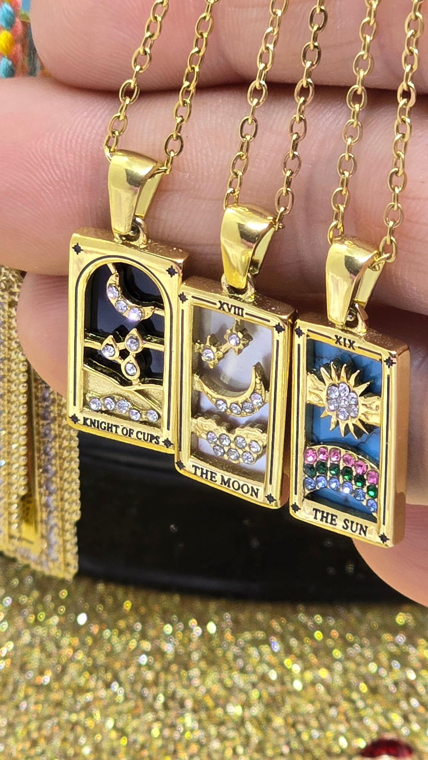 Tarot Card Charms Necklace 18K Gold Plated – Sun, Moon & Zodiac Sign