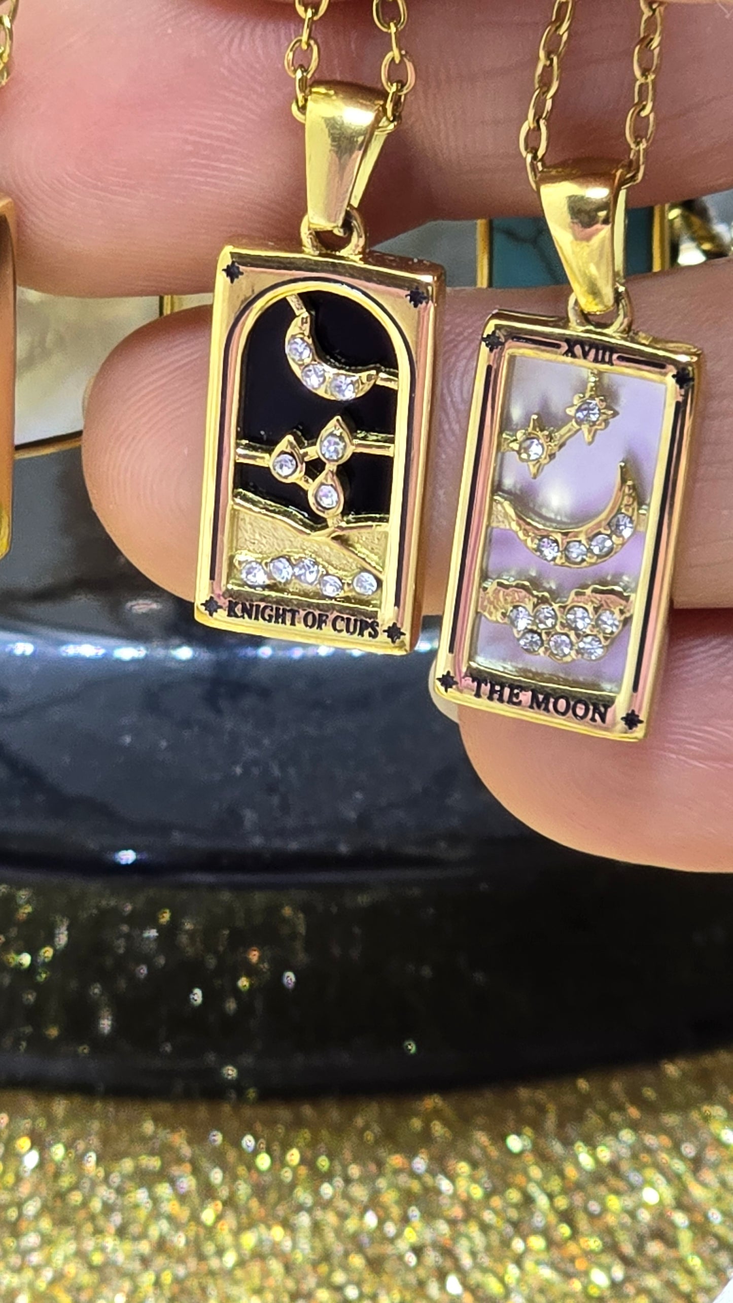 Tarot Card Charms Necklace 18K Gold Plated – Sun, Moon & Zodiac Sign