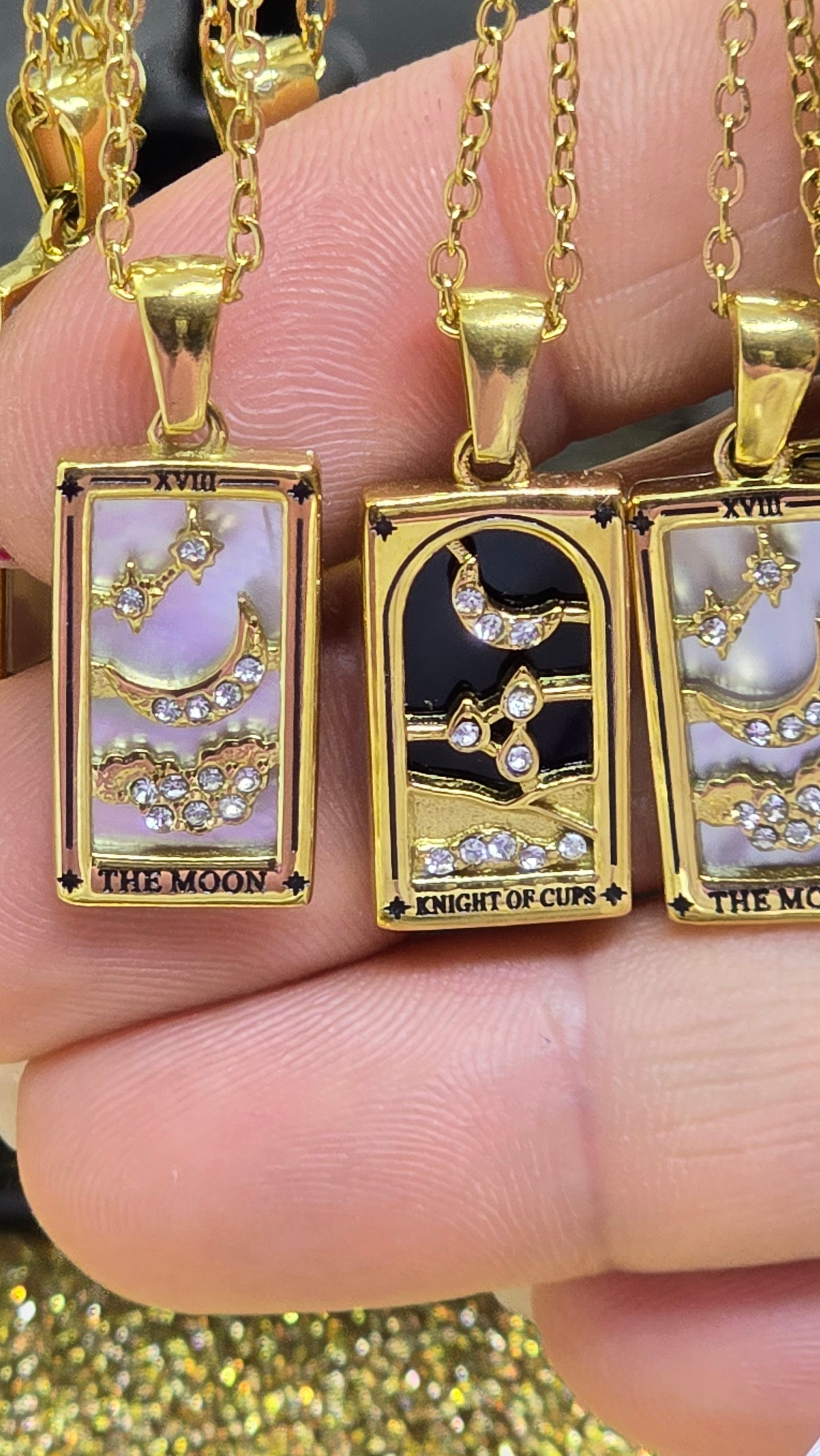 Tarot Card Charms Necklace 18K Gold Plated – Sun, Moon & Zodiac Sign