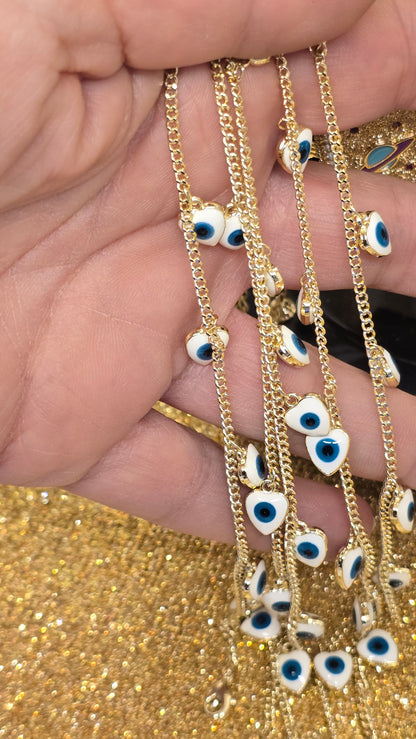 Herzförmiger Evil Eye Armband Weiß mit Blauem Auge 18k Vergoldet 20+6 cm Verstellbar - Beautyway073 Düsseldorf Germany