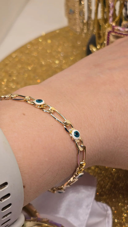 18K Vergoldetes Evil Eye Armband Weiß mit Grünem Auge | Nazar Schutz Kette 19+6cm - Beautyway073 Düsseldorf Germany
