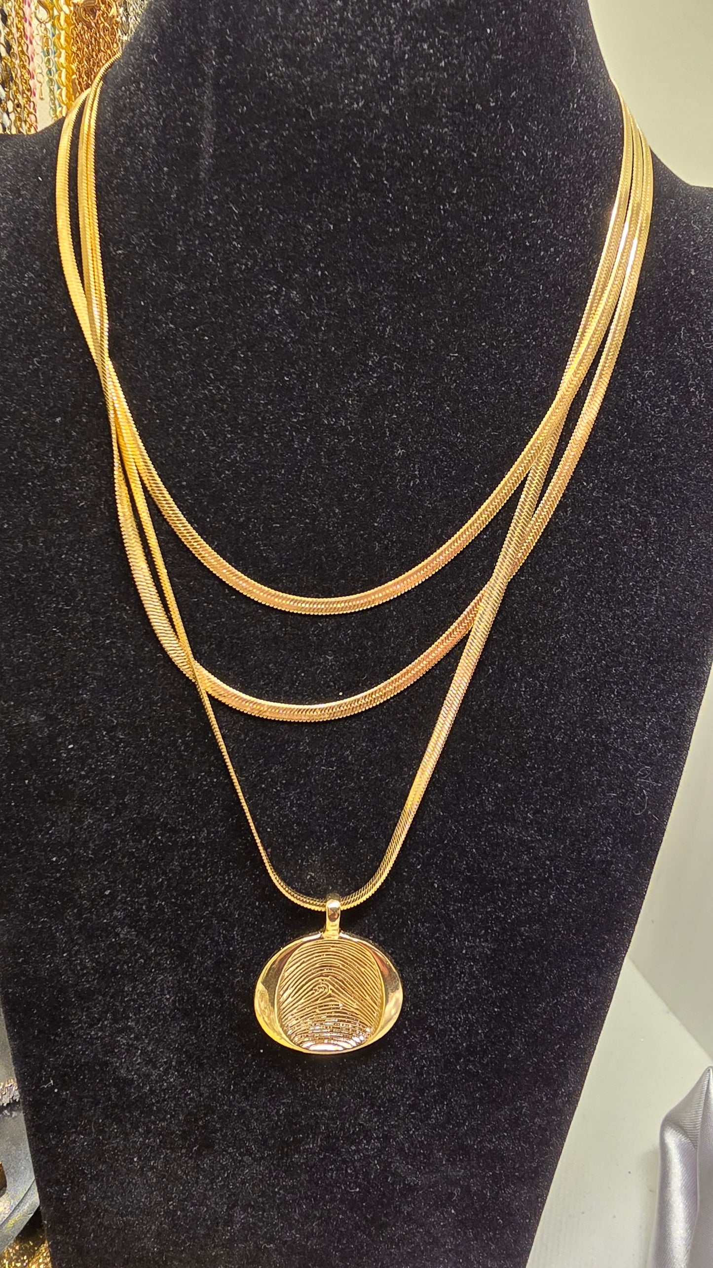 Snake Chain Necklace with Round Fingerprint Pendant