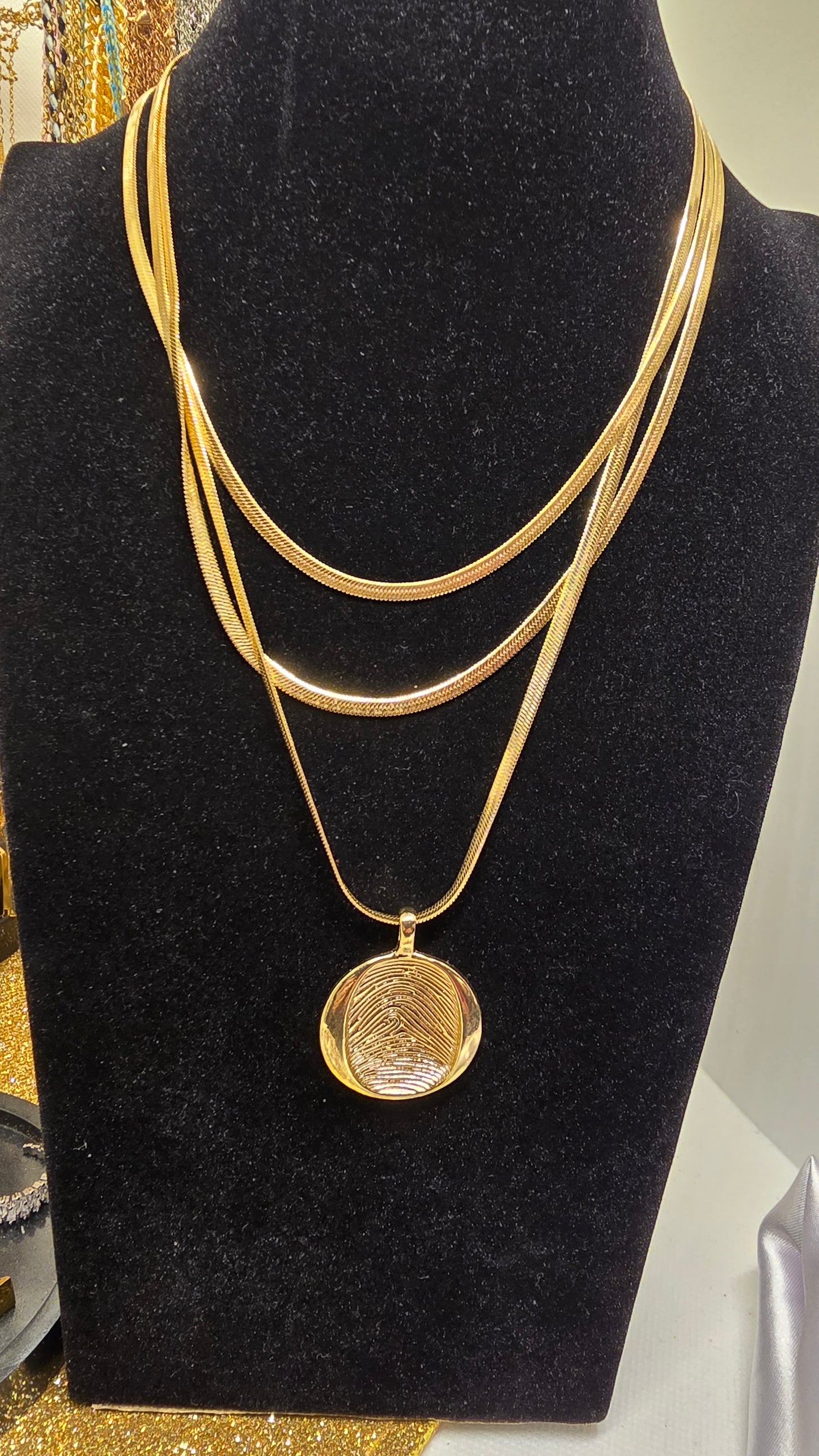 Snake Chain Necklace with Round Fingerprint Pendant