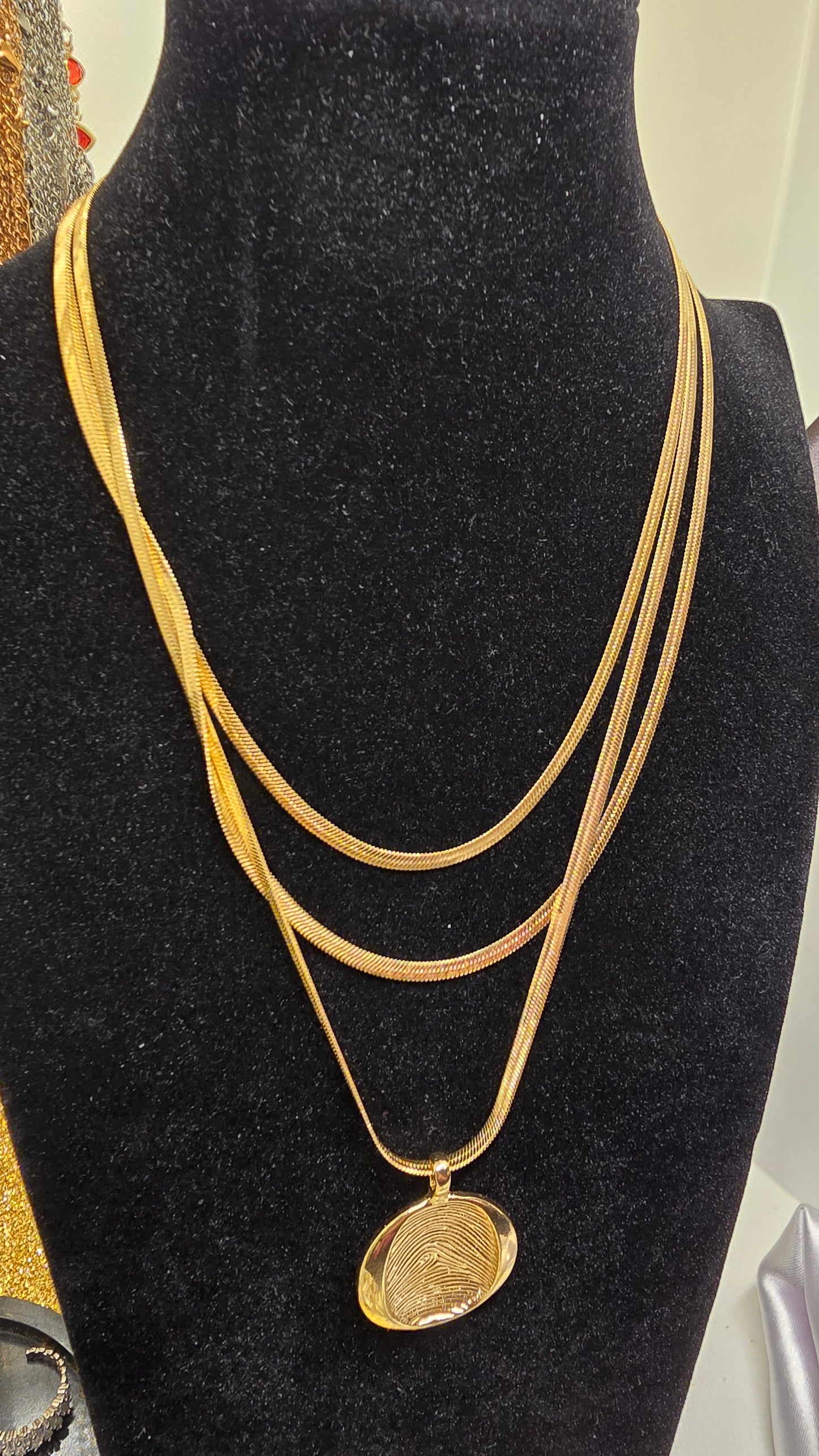 Snake Chain Necklace with Round Fingerprint Pendant
