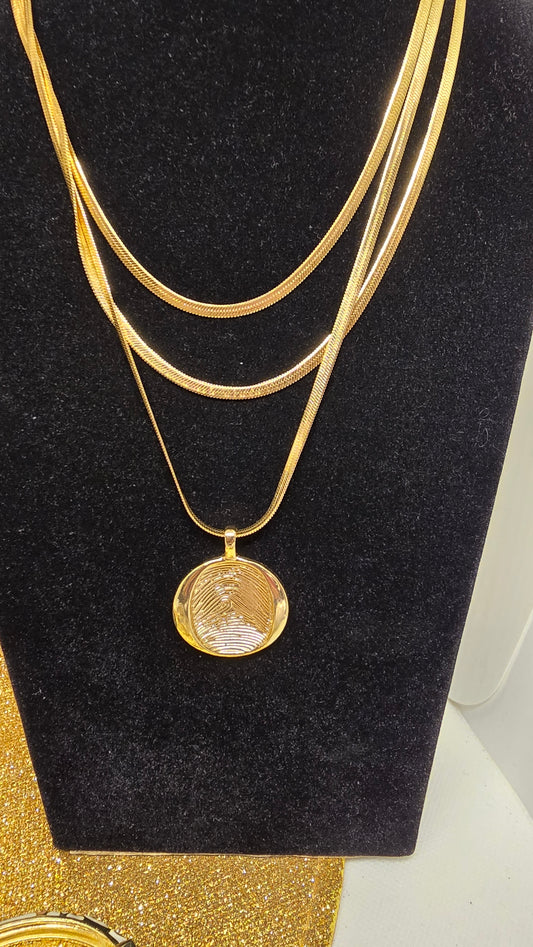 Snake Chain Necklace with Round Fingerprint Pendant