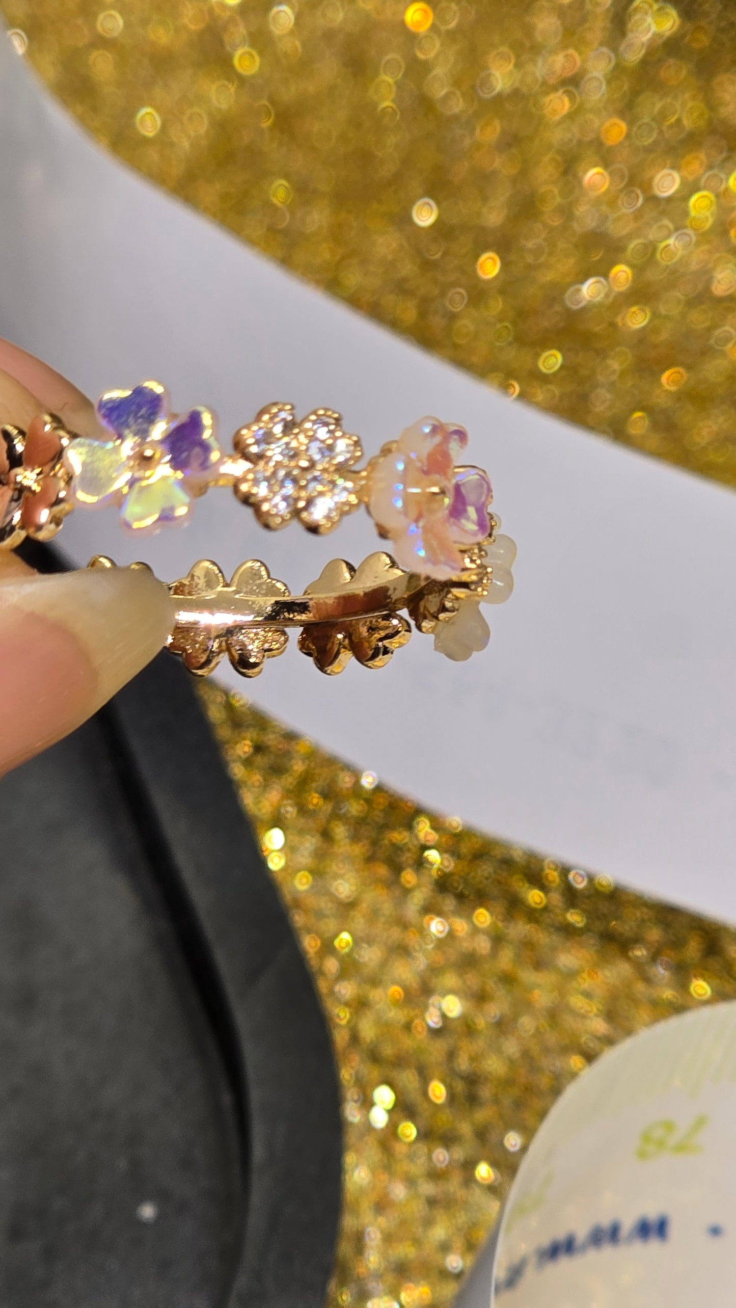 Adjustable Floral Opal Ring 18k Gold Plated