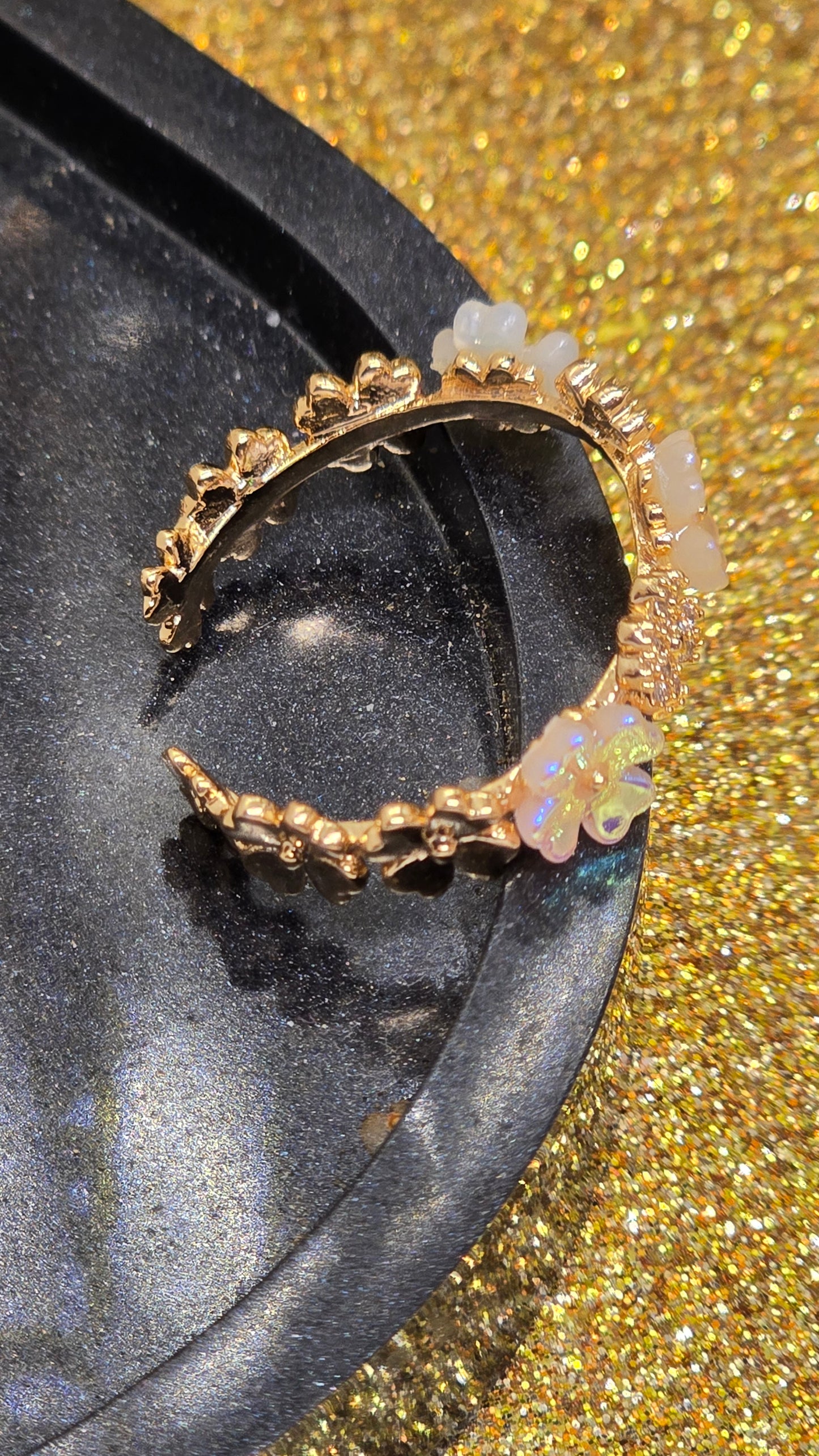 Adjustable Floral Opal Ring 18k Gold Plated
