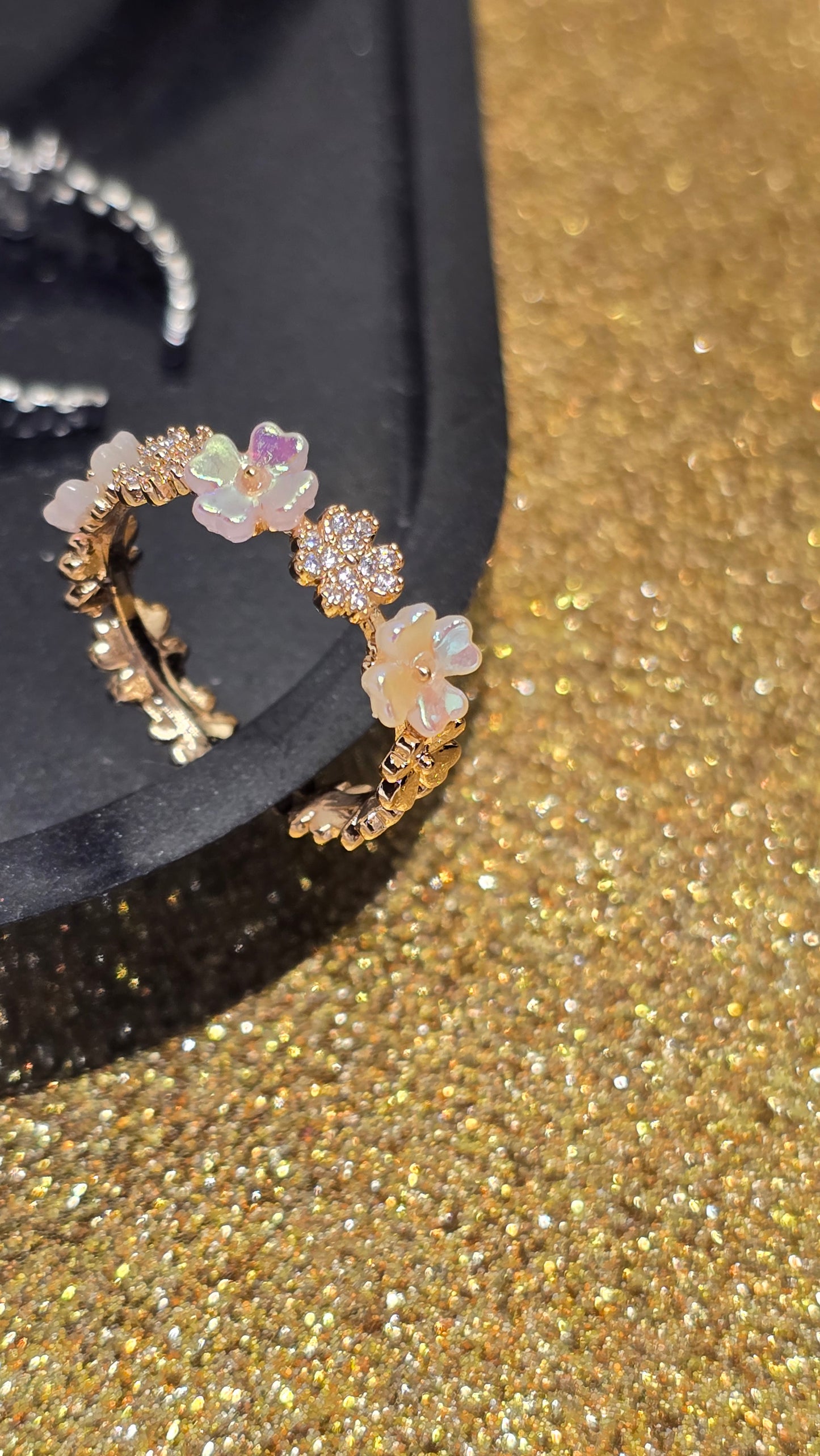 Adjustable Floral Opal Ring 18k Gold Plated