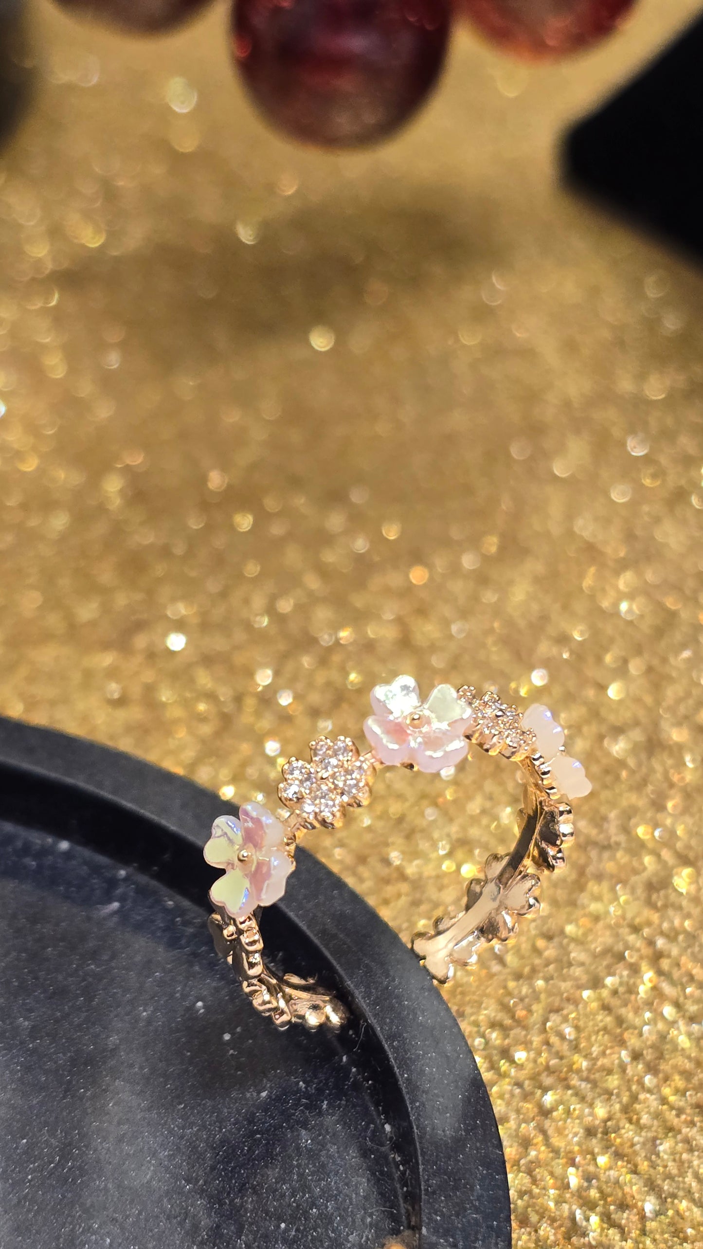 Adjustable Floral Opal Ring 18k Gold Plated