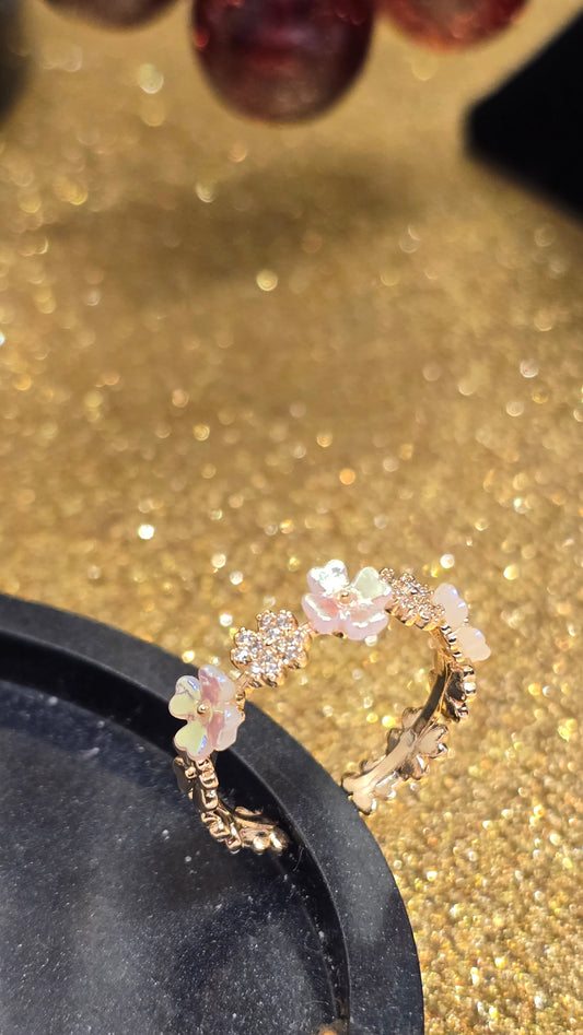 Adjustable Floral Opal Ring 18k Gold Plated